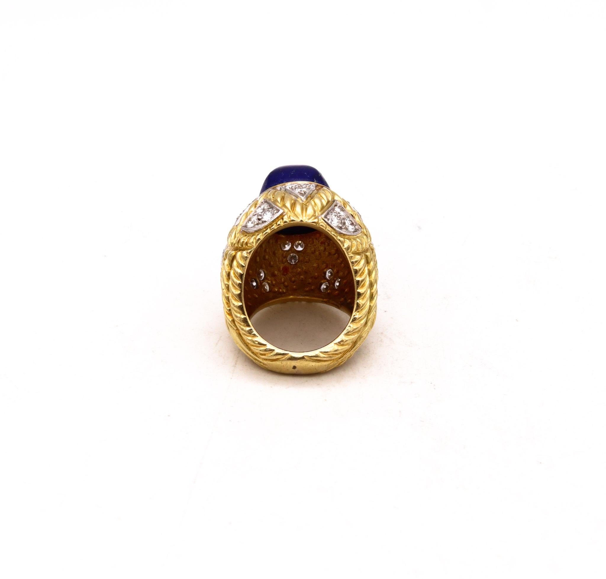 Mixed Cut Farrad Italy 1960 Cocktail Ring In 18Kt With 19.53 Cts In Diamonds Lapis Lazuli For Sale