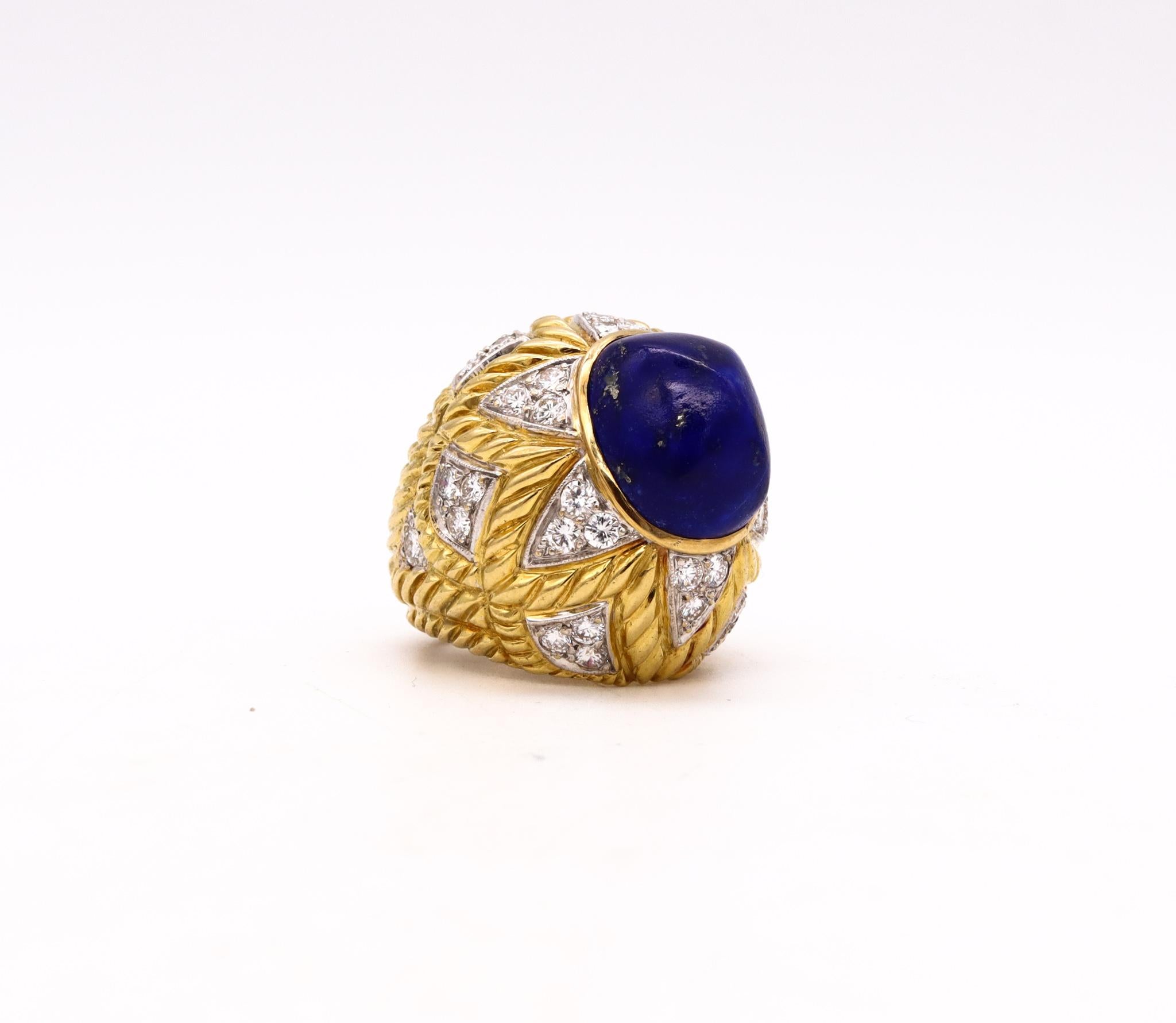 Women's Farrad Italy 1960 Cocktail Ring In 18Kt With 19.53 Cts In Diamonds Lapis Lazuli For Sale