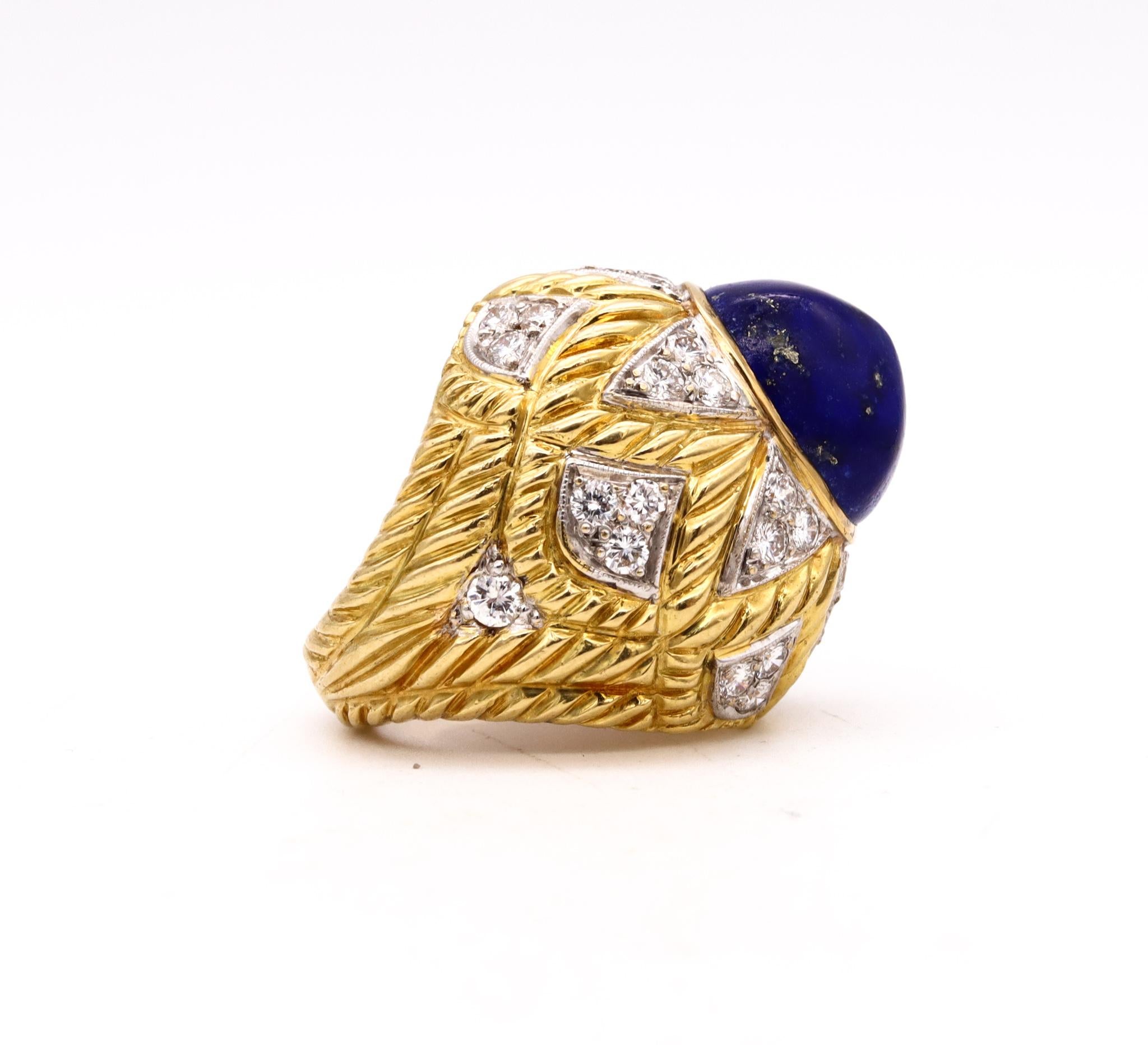Farrad Italy 1960 Cocktail Ring In 18Kt With 19.53 Cts In Diamonds Lapis Lazuli For Sale 1