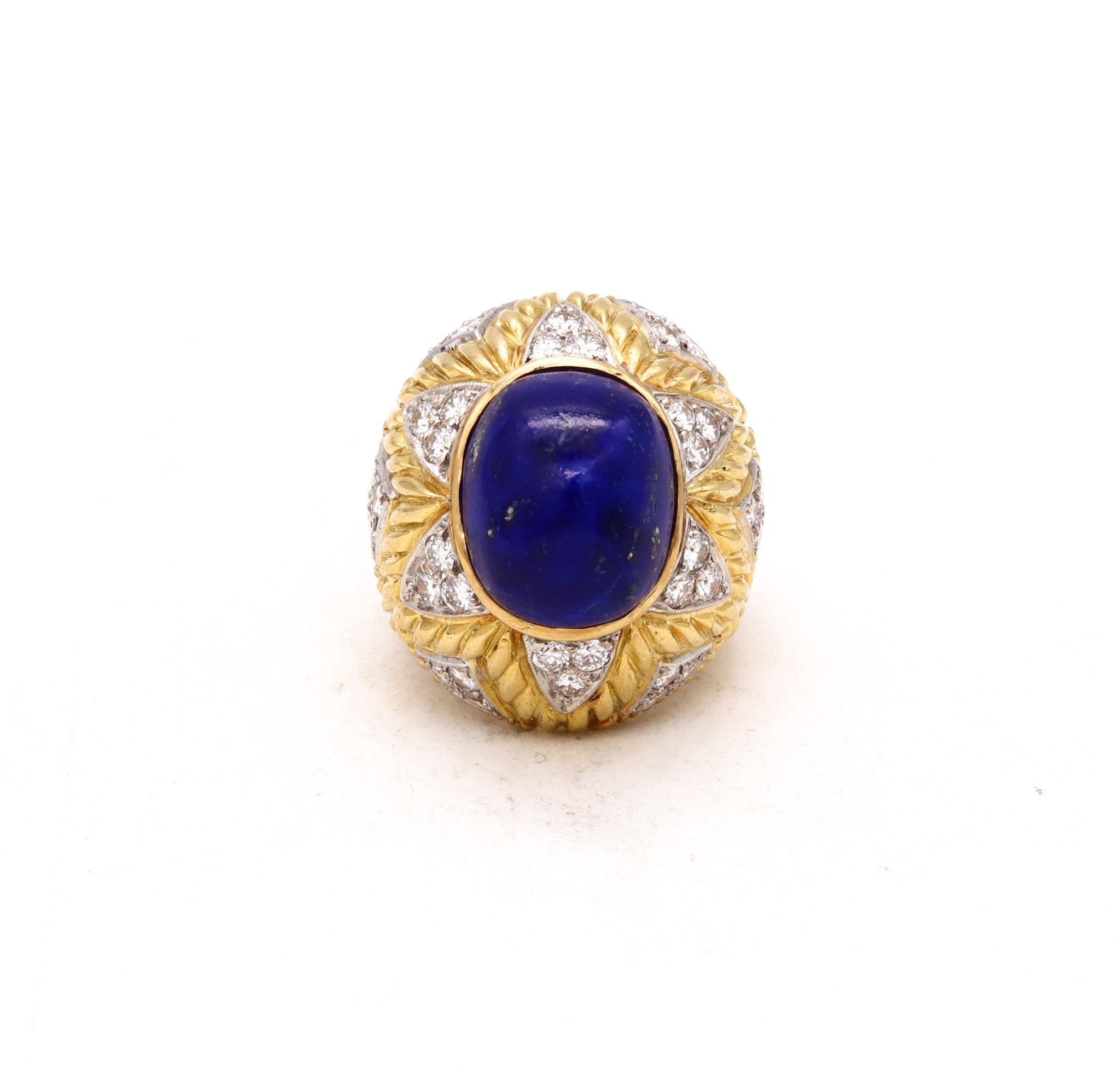 Farrad Italy 1960 Cocktail Ring In 18Kt With 19.53 Cts In Diamonds Lapis Lazuli For Sale 2