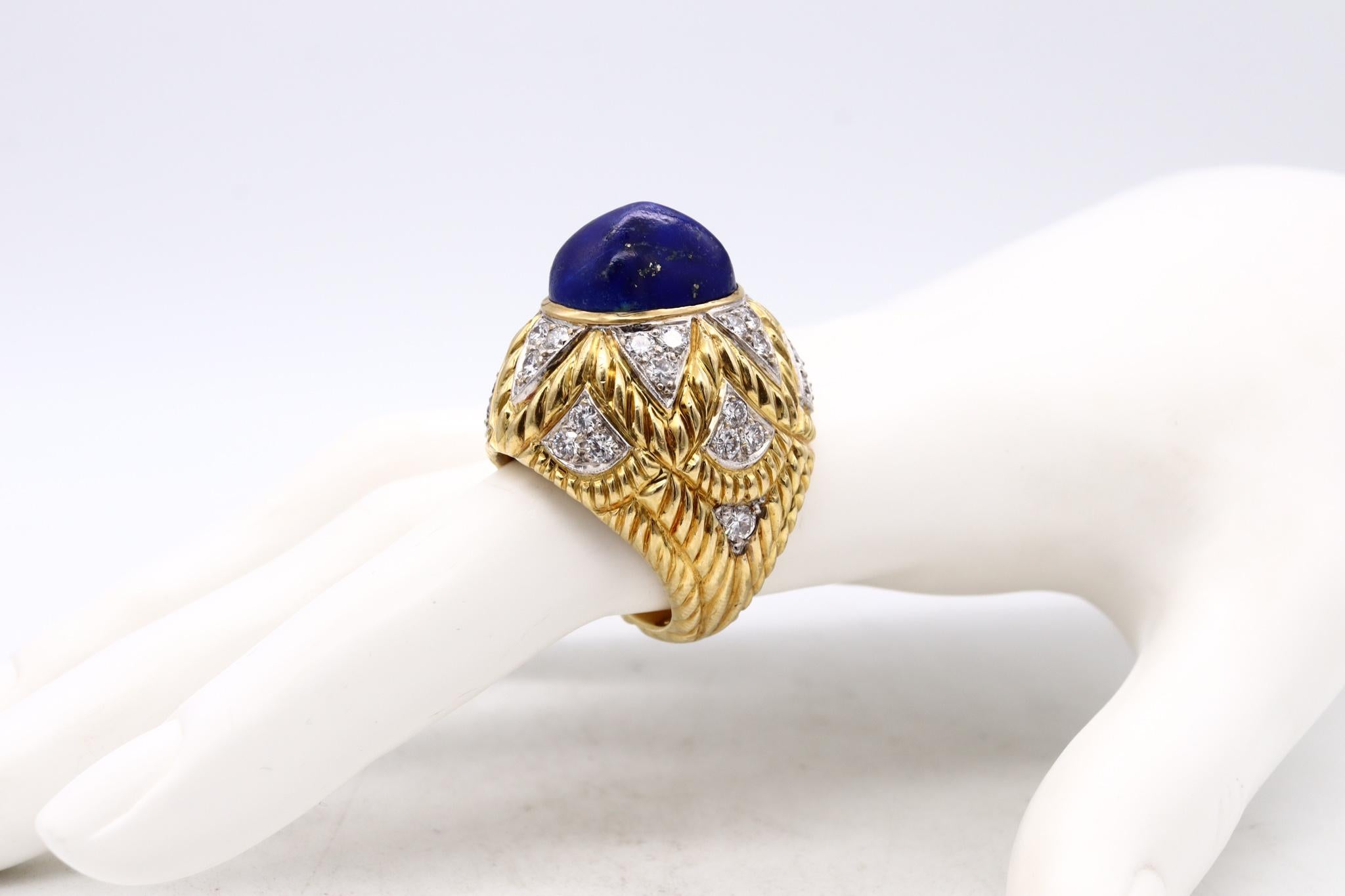 Farrad Italy 1960 Cocktail Ring In 18Kt With 19.53 Cts In Diamonds Lapis Lazuli For Sale 3