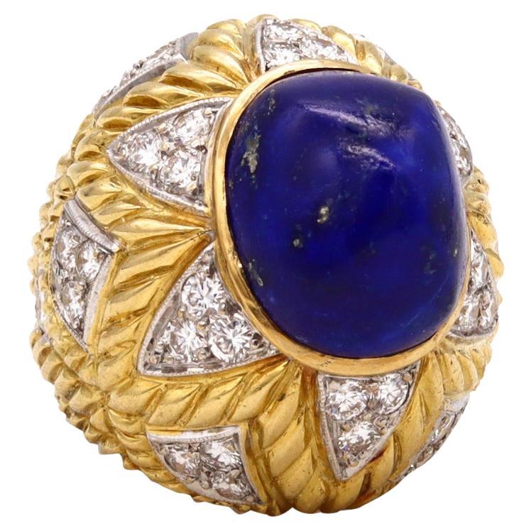 Farrad Italy 1960 Cocktail Ring In 18Kt With 19.53 Cts In Diamonds Lapis Lazuli For Sale