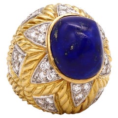 Farrad Italy 1960 Cocktail Ring In 18Kt With 19.53 Cts In Diamonds Lapis Lazuli