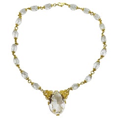 FARRAH signed gold tone crystal designer necklace