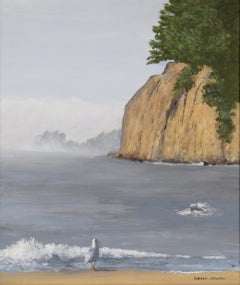 "Sea Cliff" Paesaggio marino di scogliera costiera in stile Mid Century Modern in acrilico su masonite