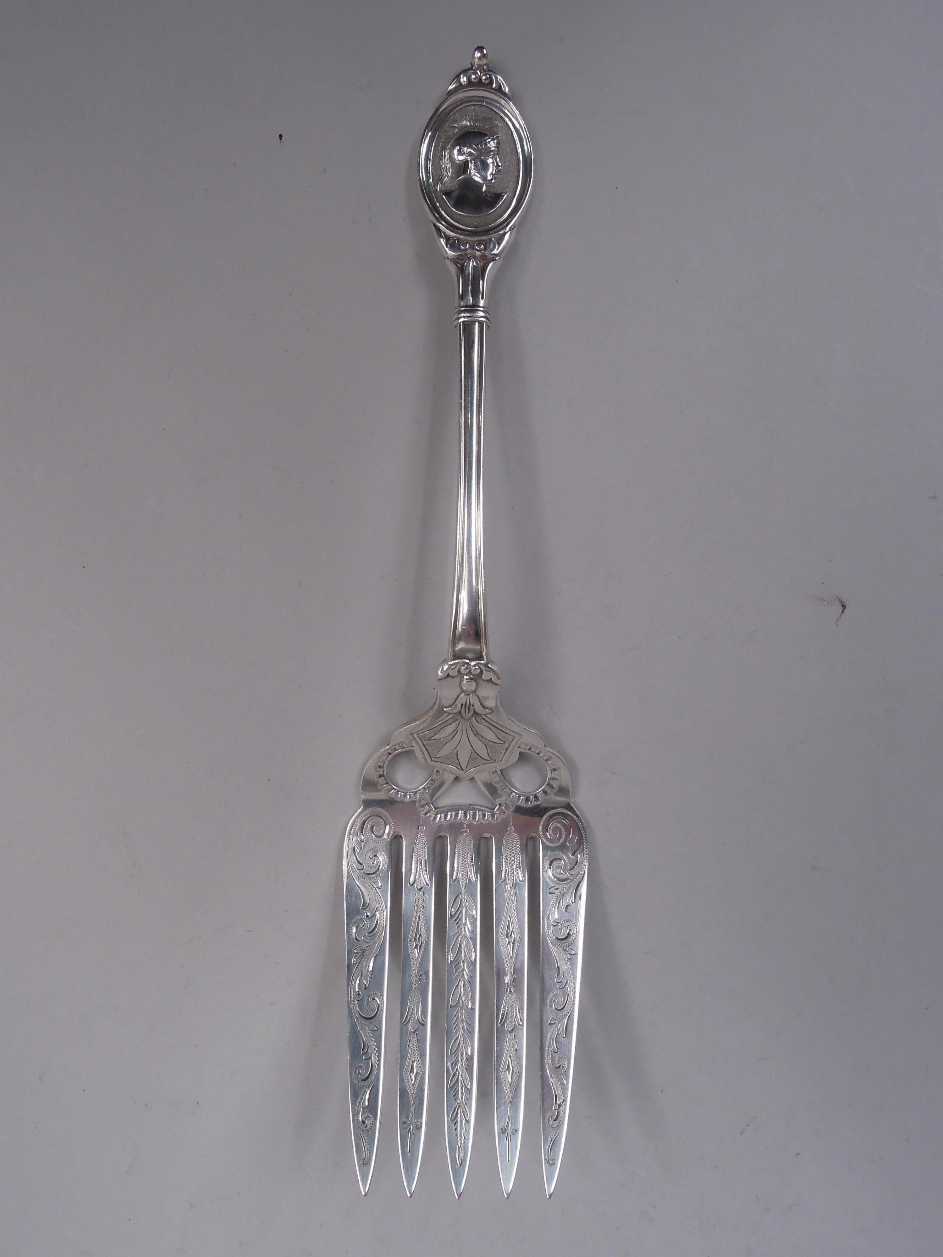 Farrington & Hunnewell Medallion Boston Coin Silver Fish Serving Pair For Sale 2