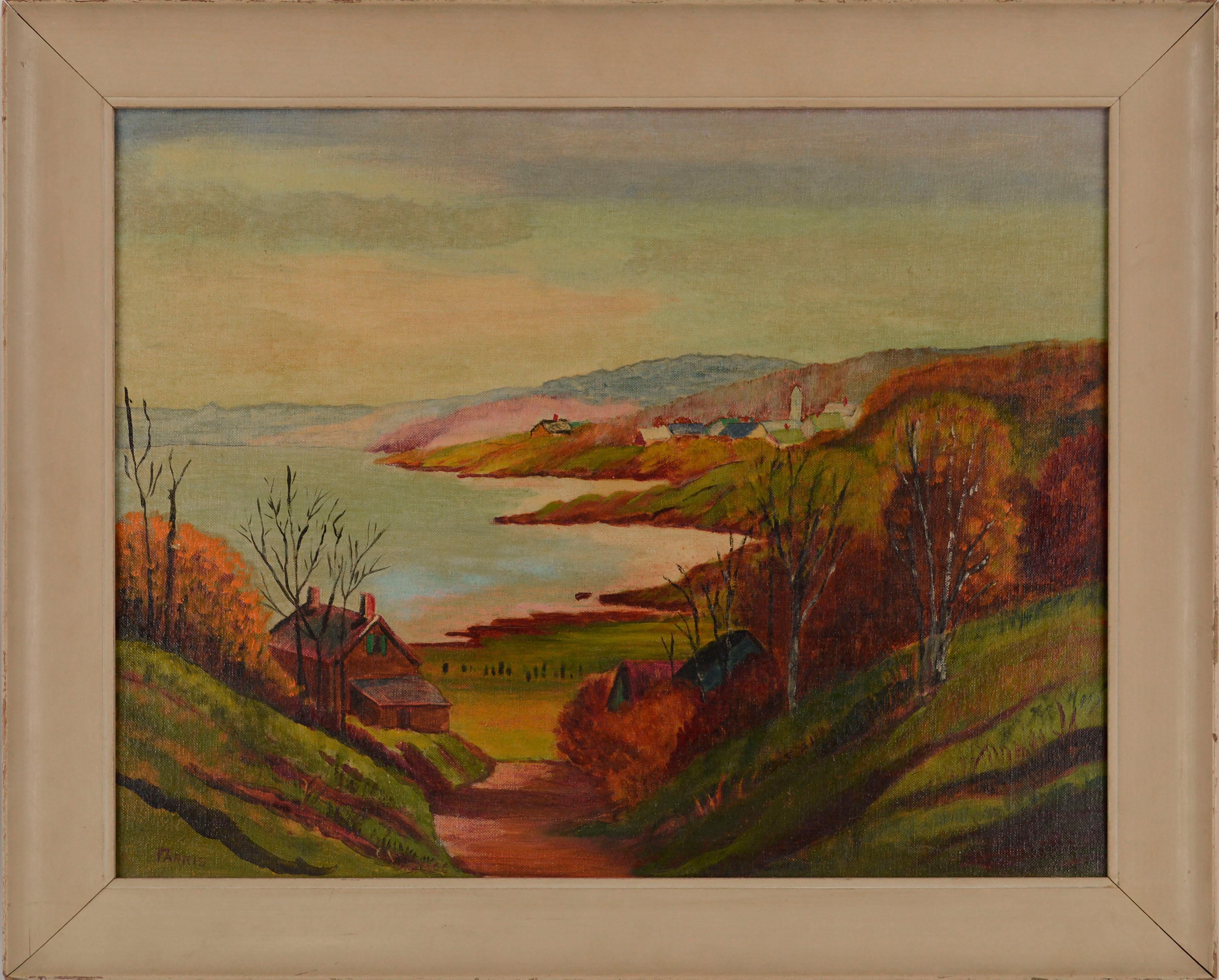 Landscape Painting di Farris - Paesaggio autunnale di metà secolo