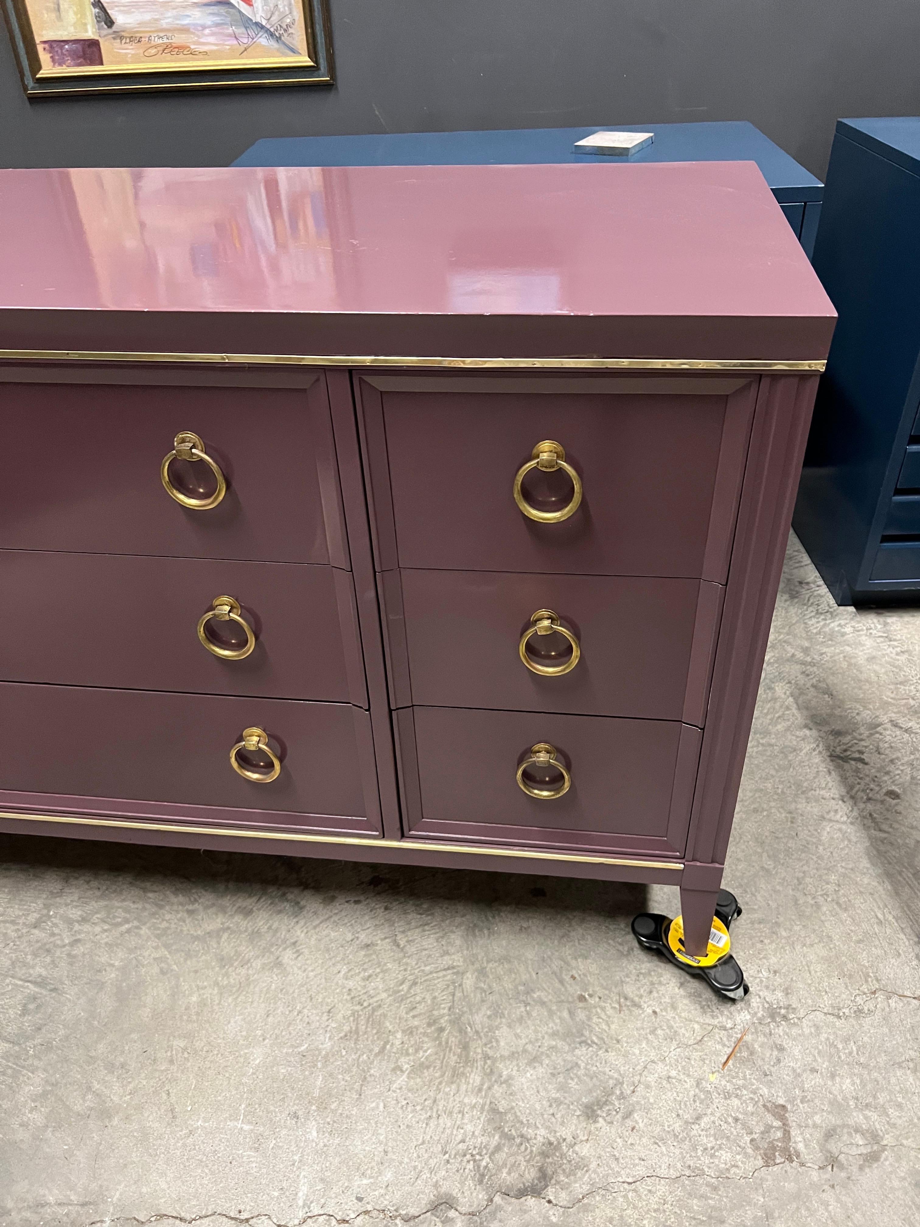 Farrow and Ball “Brinjal” Gloss Lacquered Drexel 9 Drawer Dresser 1