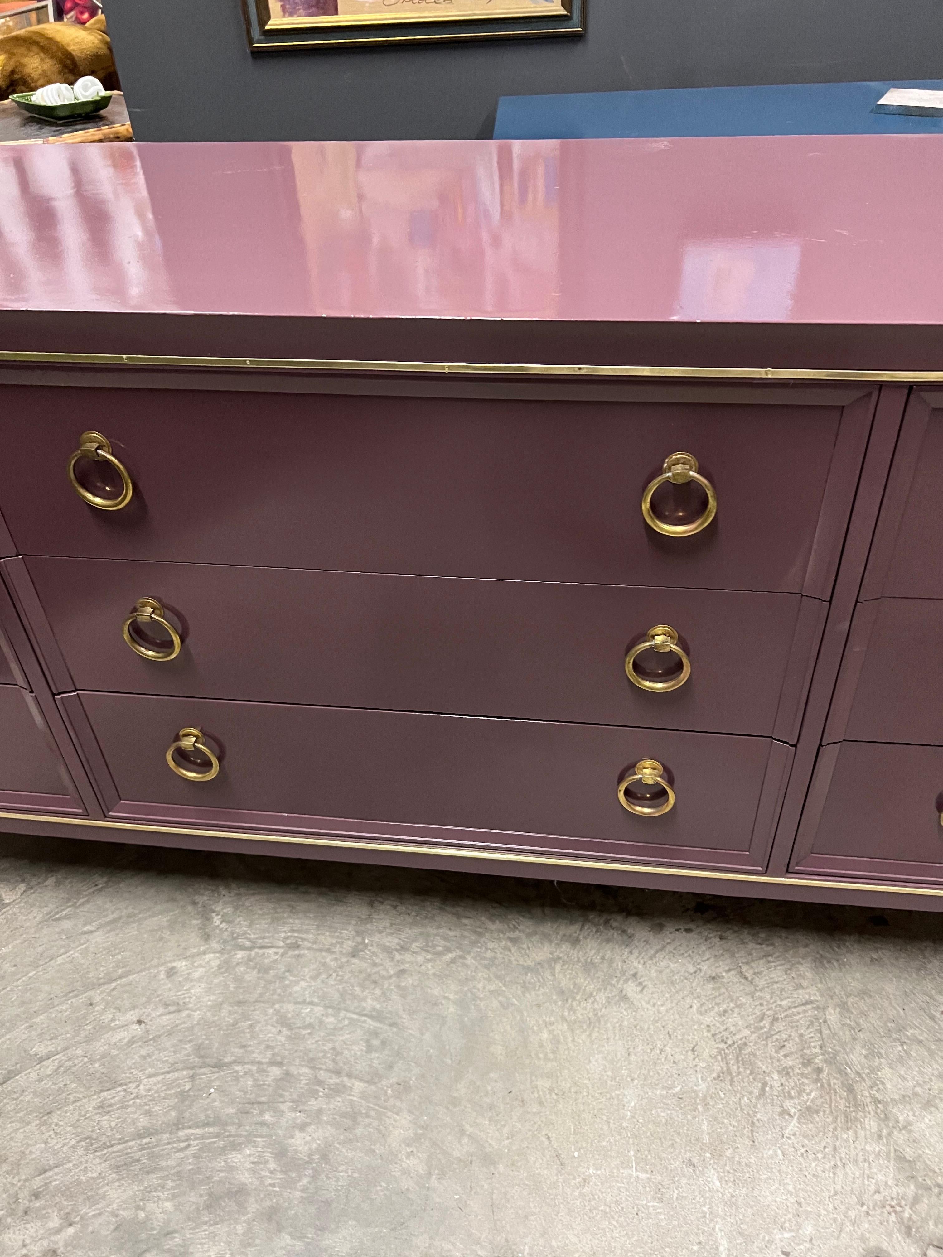 Farrow and Ball “Brinjal” Gloss Lacquered Drexel 9 Drawer Dresser 2