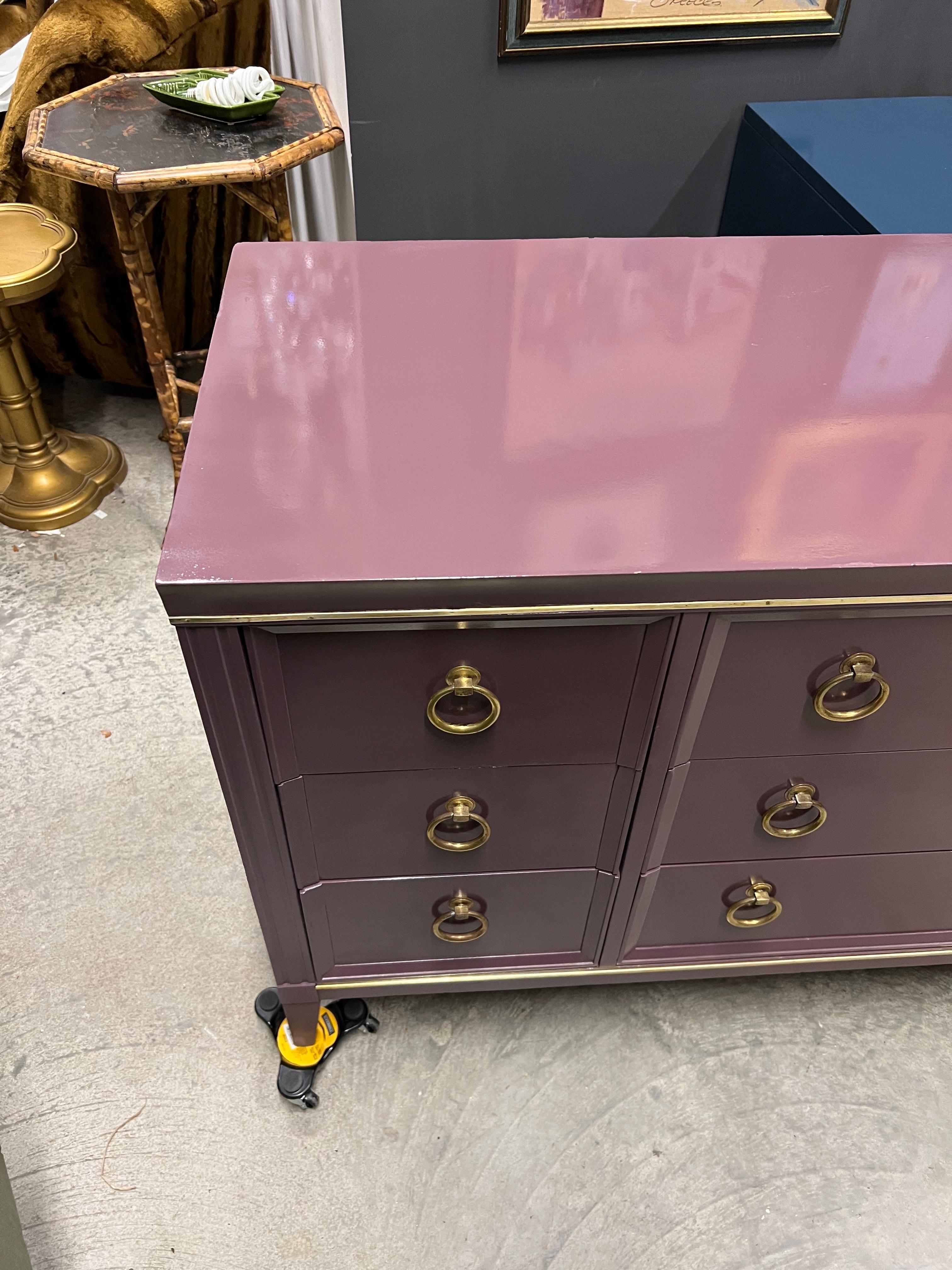Farrow and Ball “Brinjal” Gloss Lacquered Drexel 9 Drawer Dresser 3