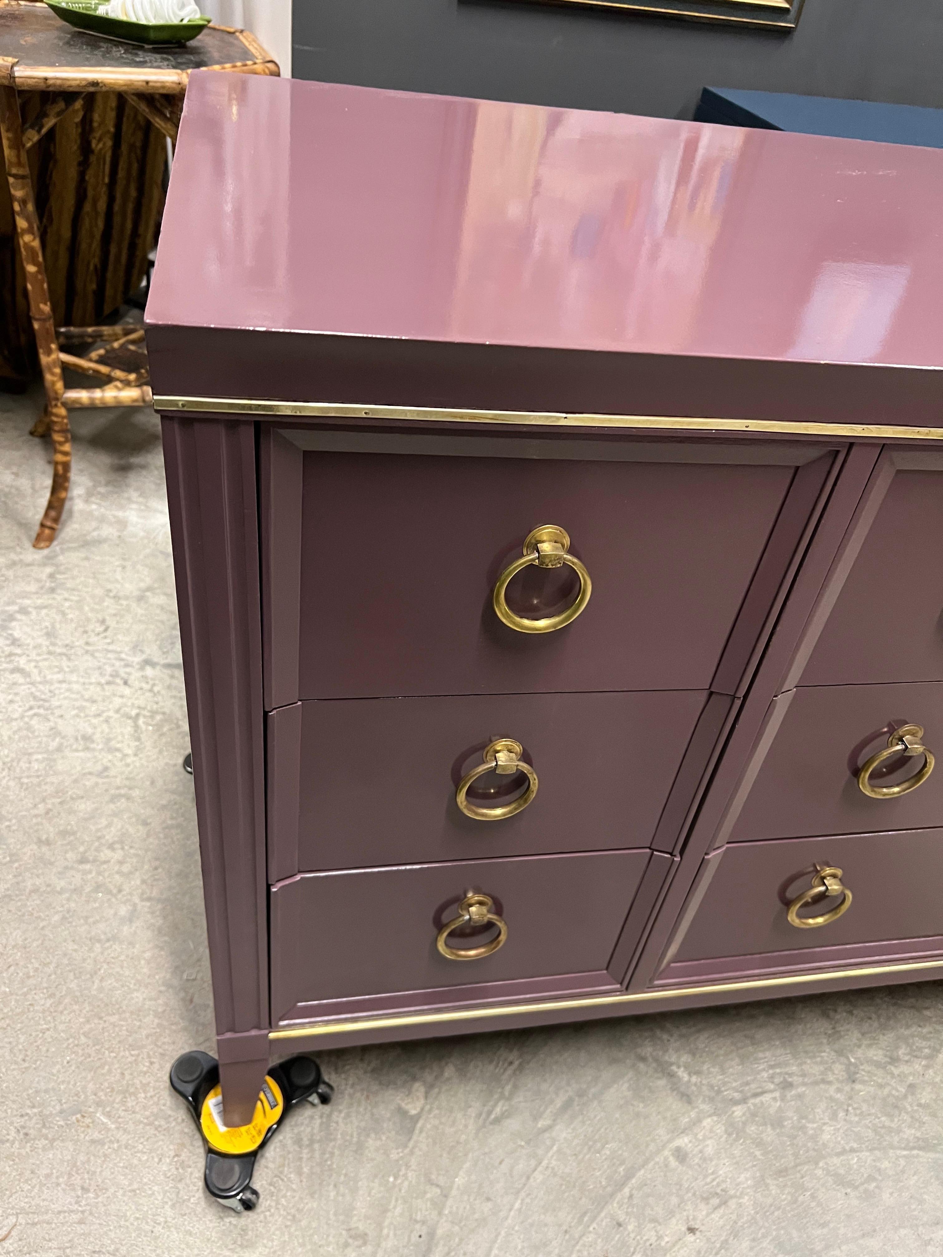 Farrow and Ball “Brinjal” Gloss Lacquered Drexel 9 Drawer Dresser 5