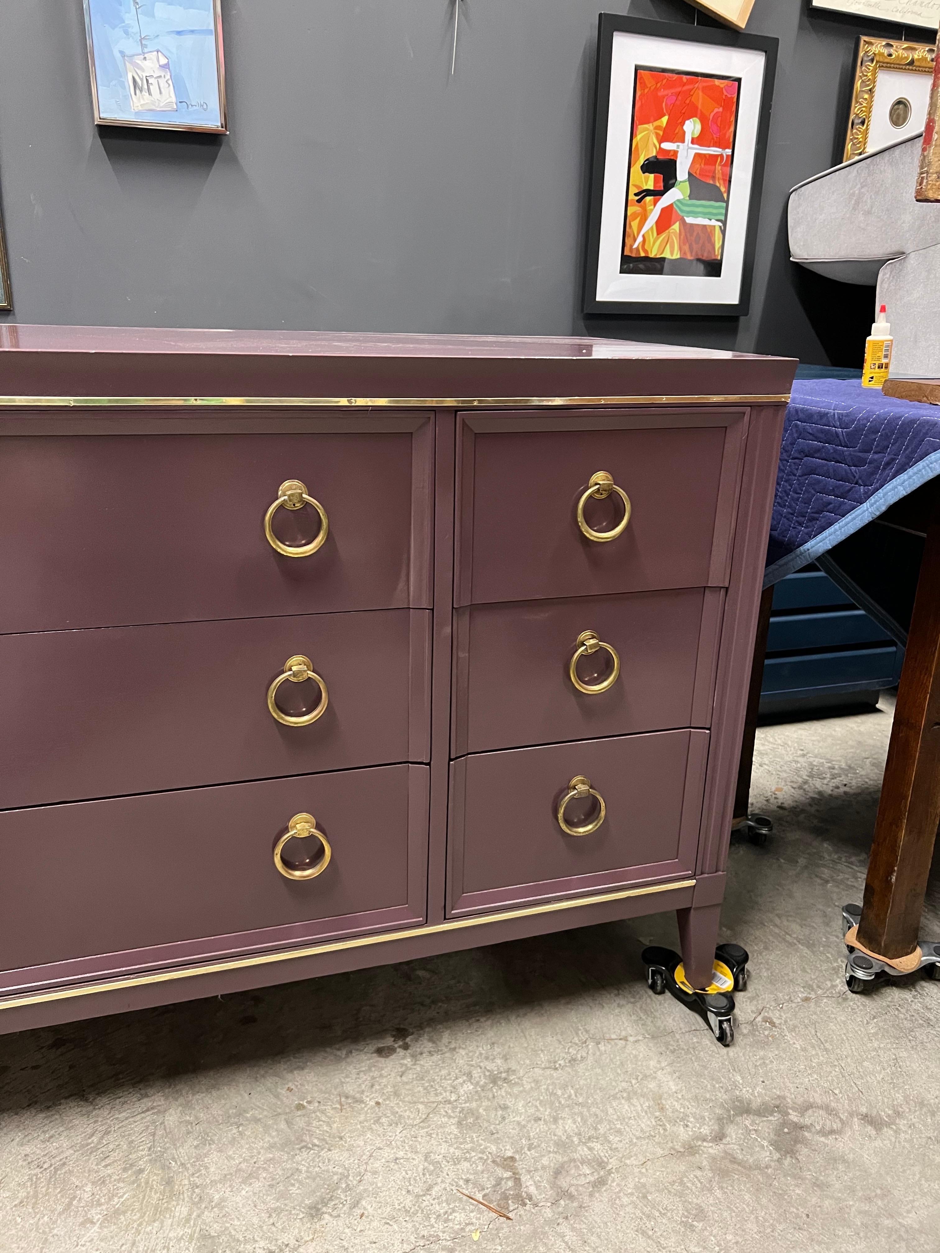 American Farrow and Ball “Brinjal” Gloss Lacquered Drexel 9 Drawer Dresser