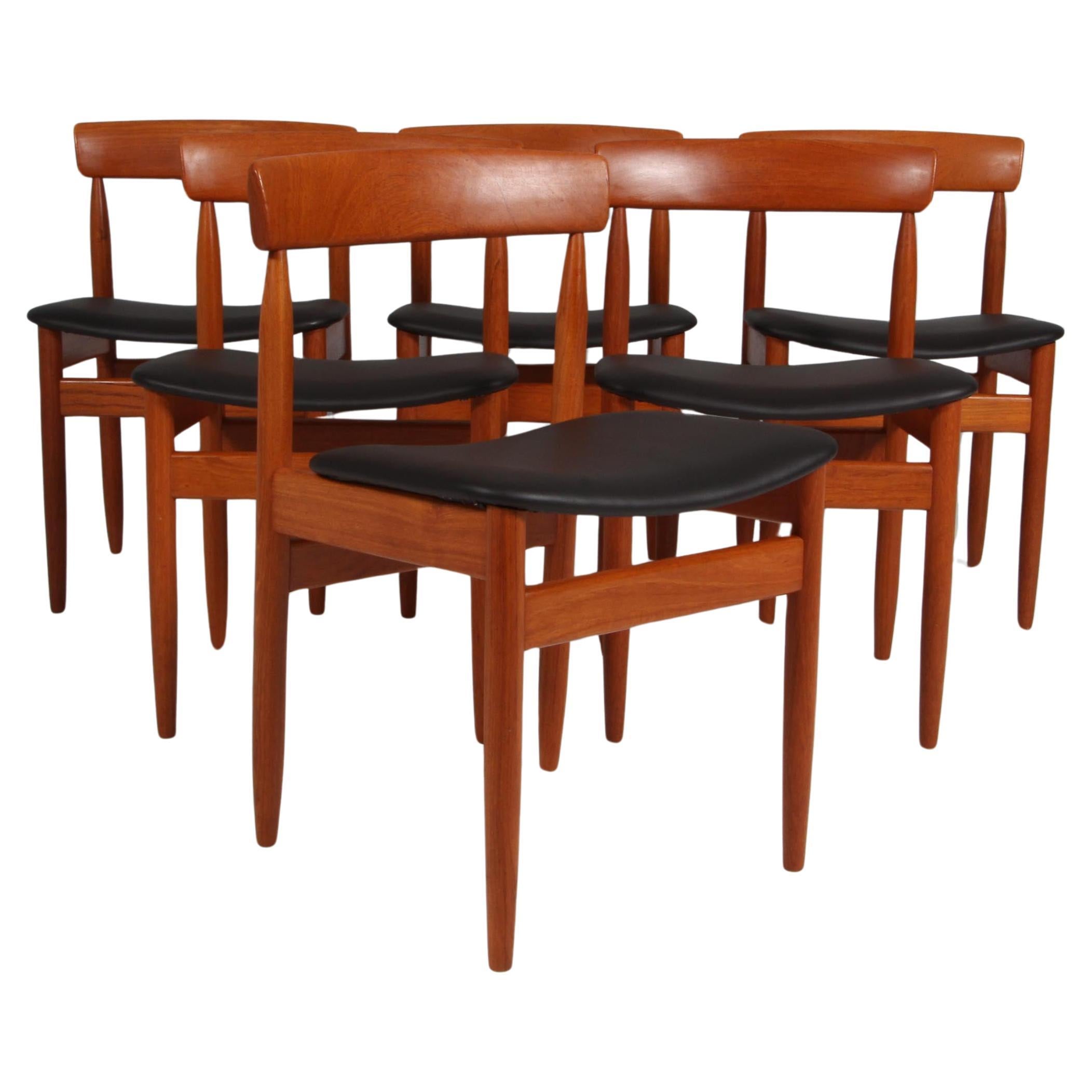 Farsø Stolefabrik set of six dining chairs, teak and full grain leather. Denmark For Sale
