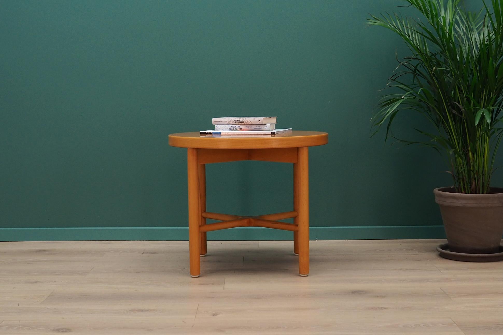 Classic coffee table from the 1960s-1970s. Scandinavian design, Minimalist form. Made in the Farstrup manufacture. Tabletop finished with beech veneer, legs made of solid beechwood. Preserved in good condition (small bruises and scratches) -