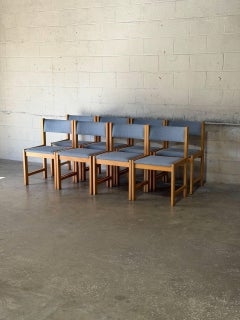 Farstrup Blue Fabric Upholstered Dining Chairs Set of 8 Danish Vintage 1970s