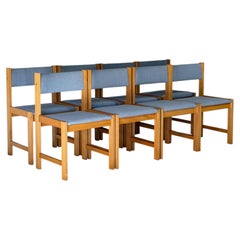 Farstrup Blue Fabric Upholstered Dining Chairs Set of 8 Danish Vintage 1970s
