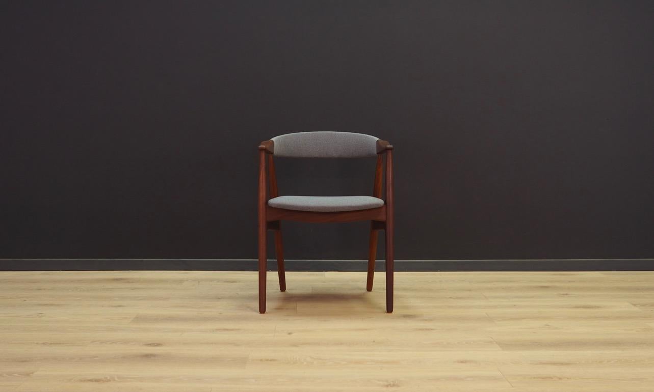 Retro armchair from the 1960s-1960s, a minimalistic form made in the Farstrup Møbler manufacture. The structure is veneered with teak. Original upholstery (Color - gray). Preserved in good condition (minor scratches on wooden structure) - directly
