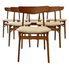 Farstrup Set of 6 Teak and Beech Cream Wool Dining Chairs Danish, 1960s