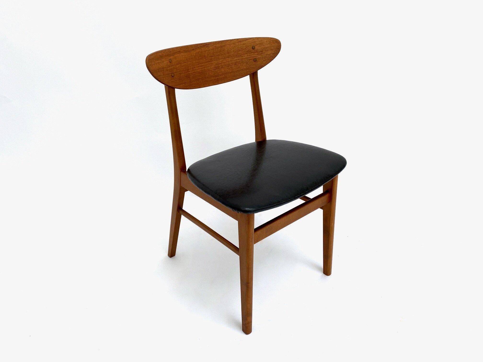 Danish Farstrup Set Of 6 Teak & Beech Black Vinyl Model 210 Dining Chairs