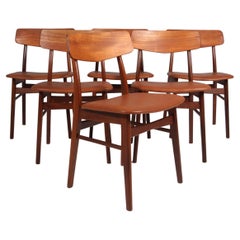Farstrup Set of Dining Chairs in Teak and Aniline Leather. Denmark, 1960s