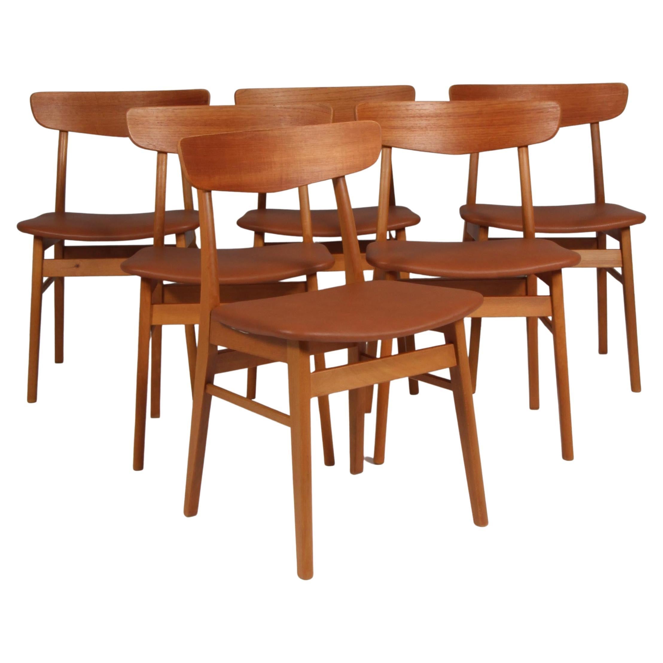 Farstrup Set of Dining Chairs in Teak and Aniline Leather. Denmark, 1960s For Sale