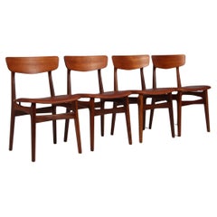 Farstrup Set of Dining Chairs in Teak and Aniline Leather. Denmark, 1960s