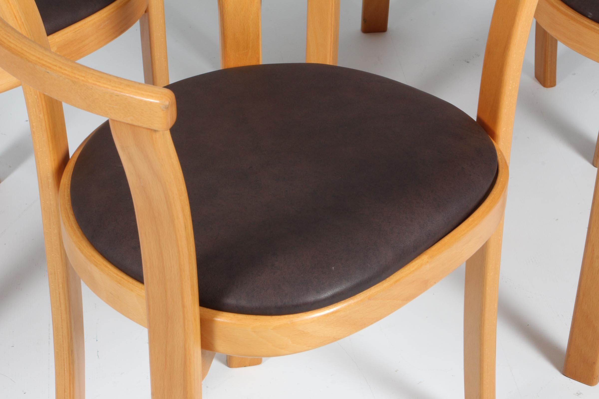 Ensemble de quatre fauteuils/chaises de salle à manger Farstrup en hêtre et cuir Bon état - En vente à Esbjerg, DK