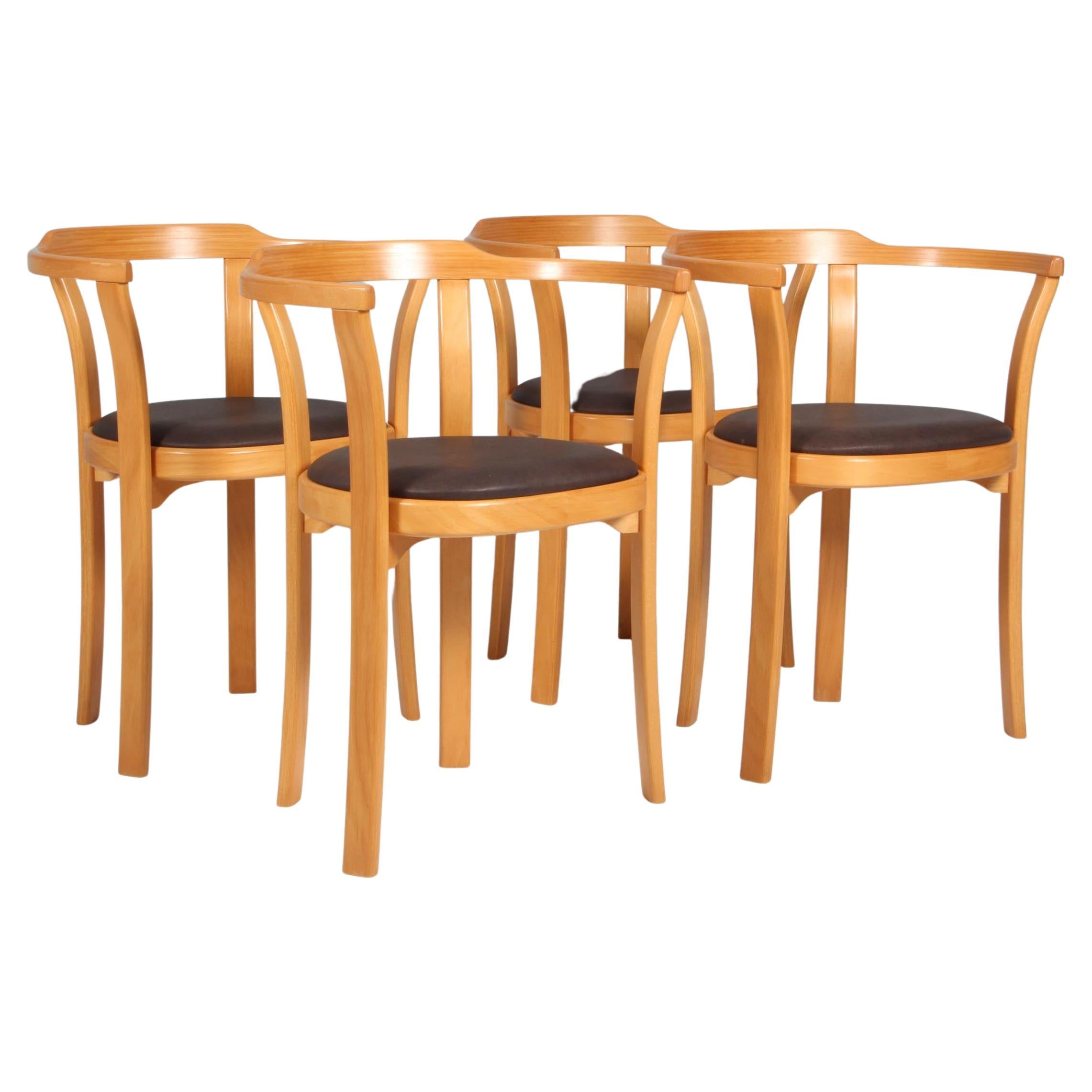 Farstrup Set of Four Armchairs / Dining Chairs in Beech and Leather