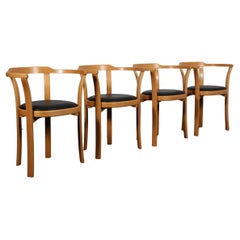 Farstrup Set of Four Armchairs / Dining Chairs in Beech and Leather