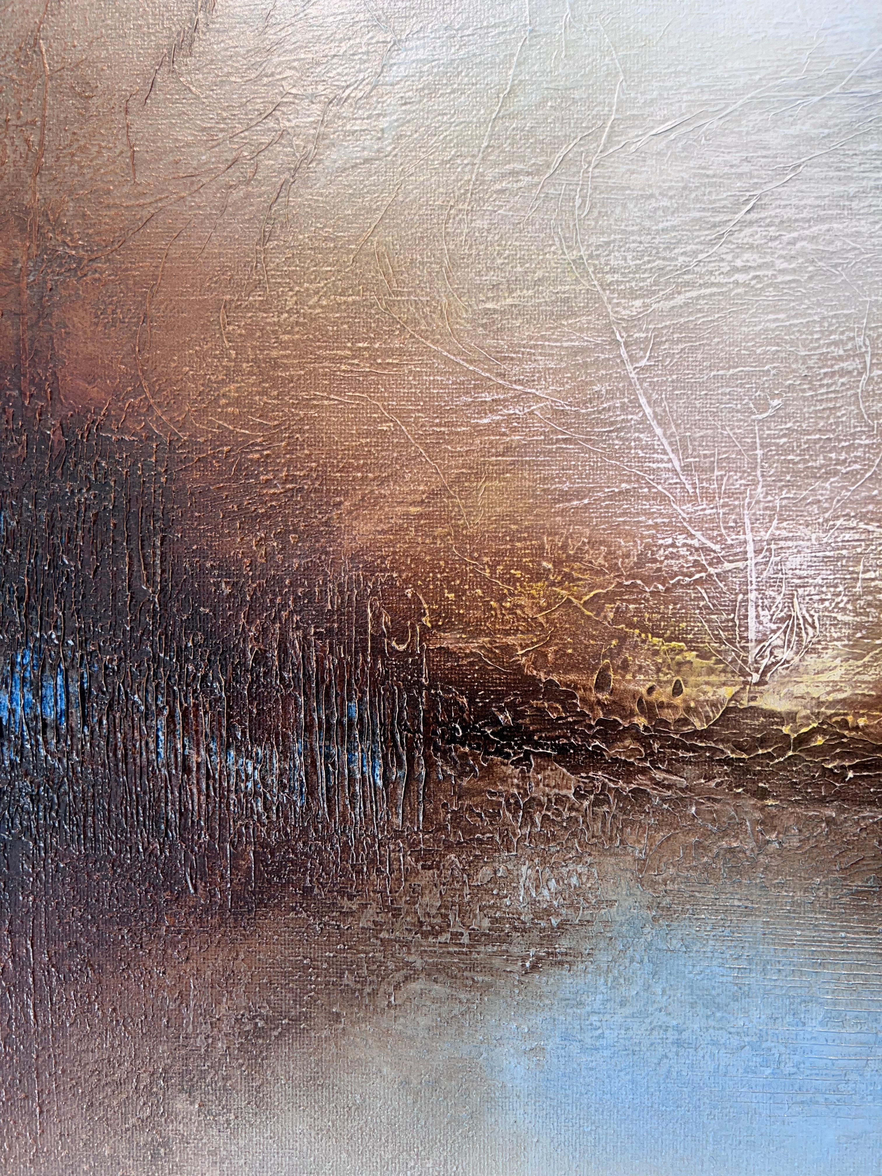 Attain-originale moderno astratto mare tramonto paesaggio pittura-contemporanea Arte - Abstract Painting Grigio di Faryal Ahmad