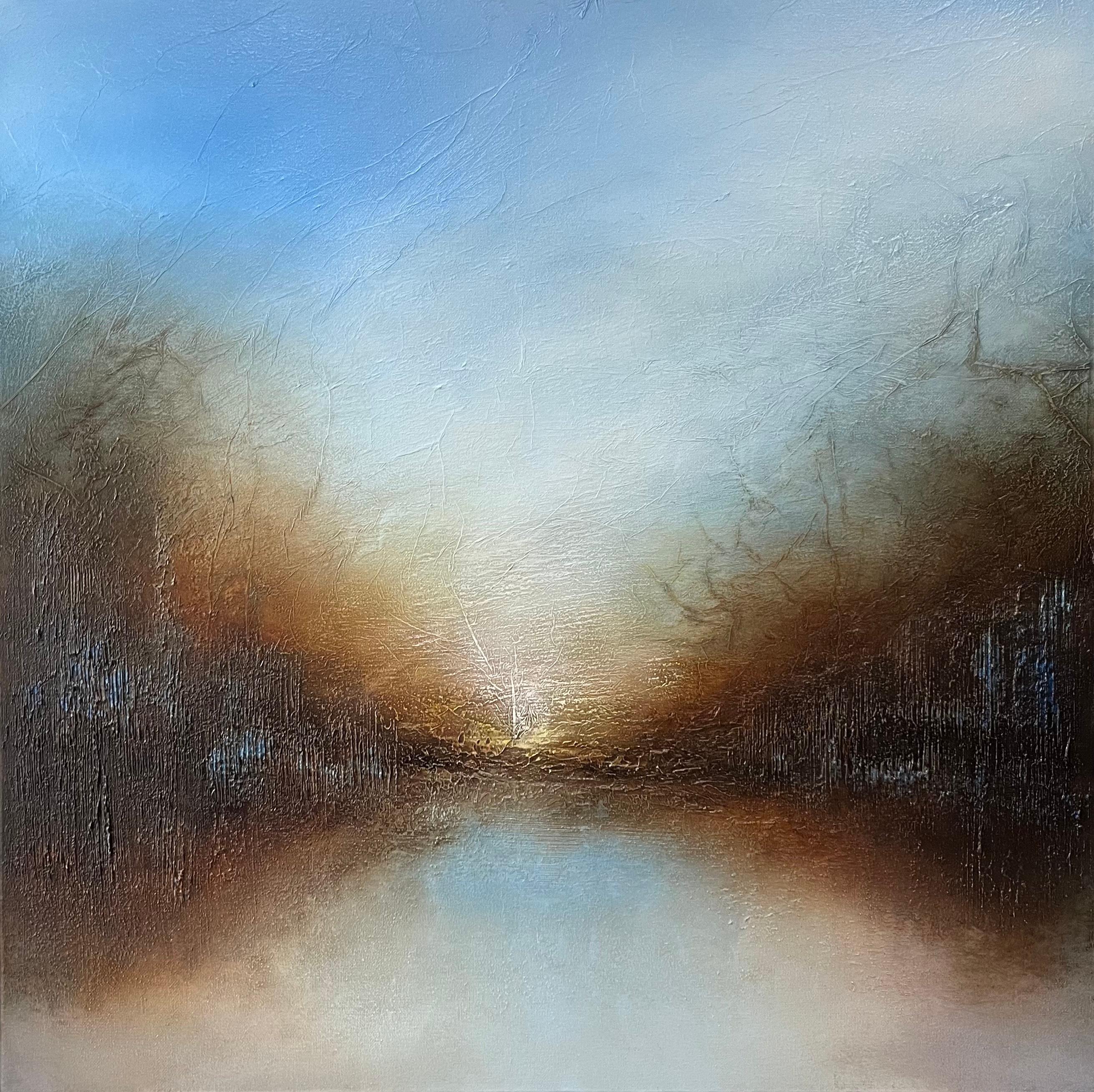 Attain-original pintura abstracta moderna de paisaje de atardecer en el mar-Arte contemporáneo
