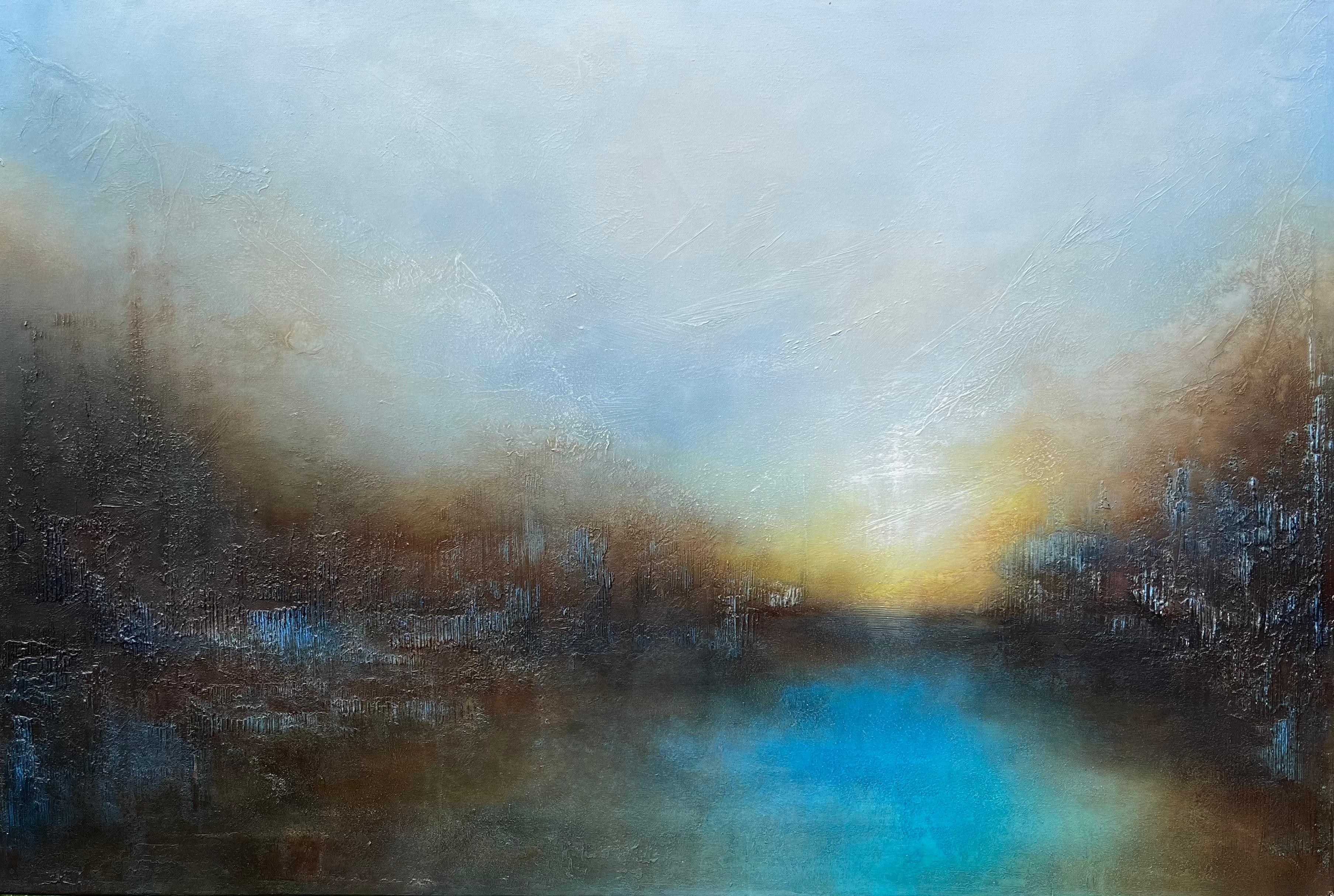 Landscape Painting de Faryal Ahmad - Primera luz - pintura abstracta original de paisaje marino moderno-arte contemporáneo
