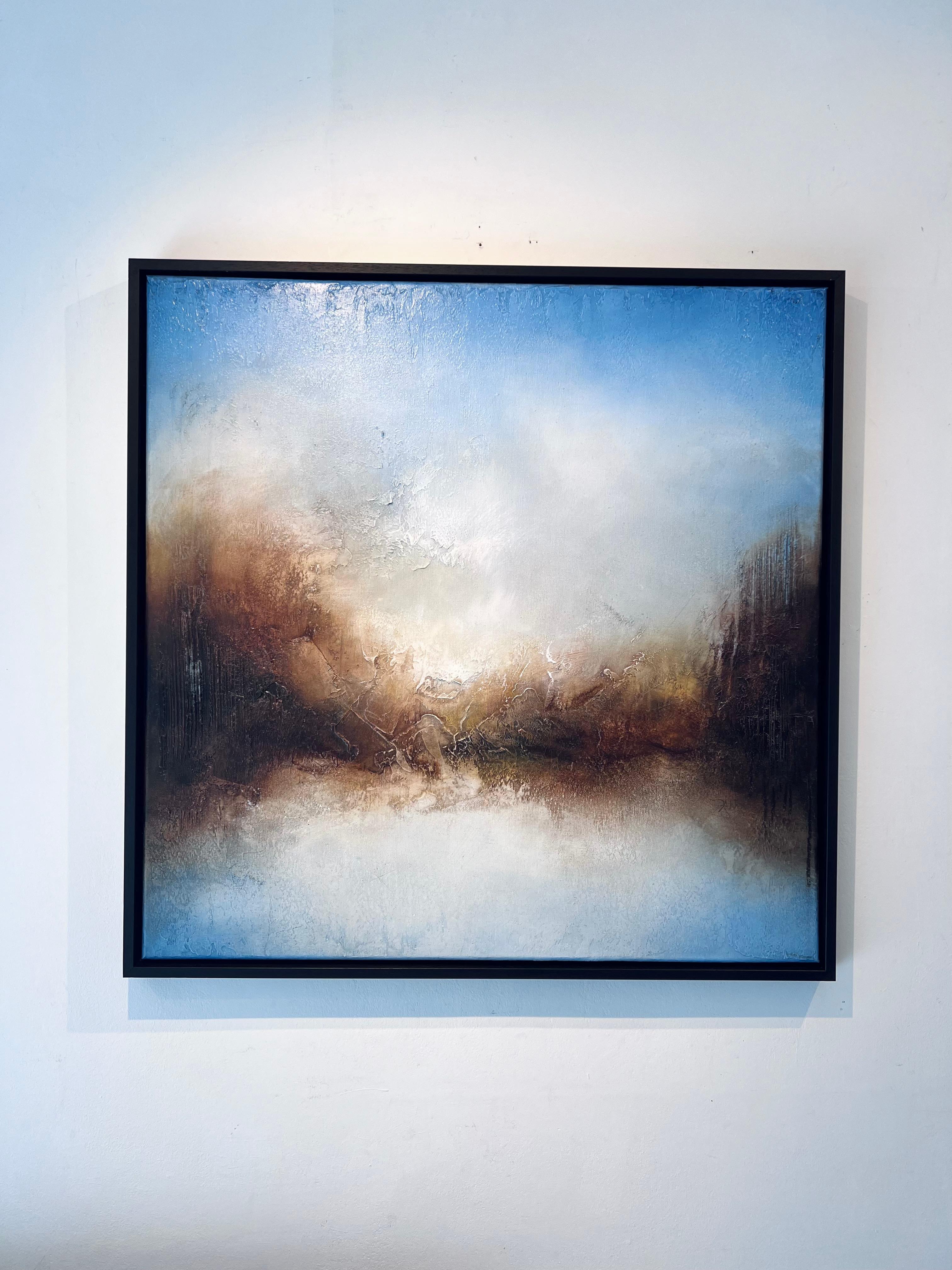 In the Shadows-pittura originale di paesaggio lacustre al tramonto-opera d'arte-contemporanea - Painting di Faryal Ahmad