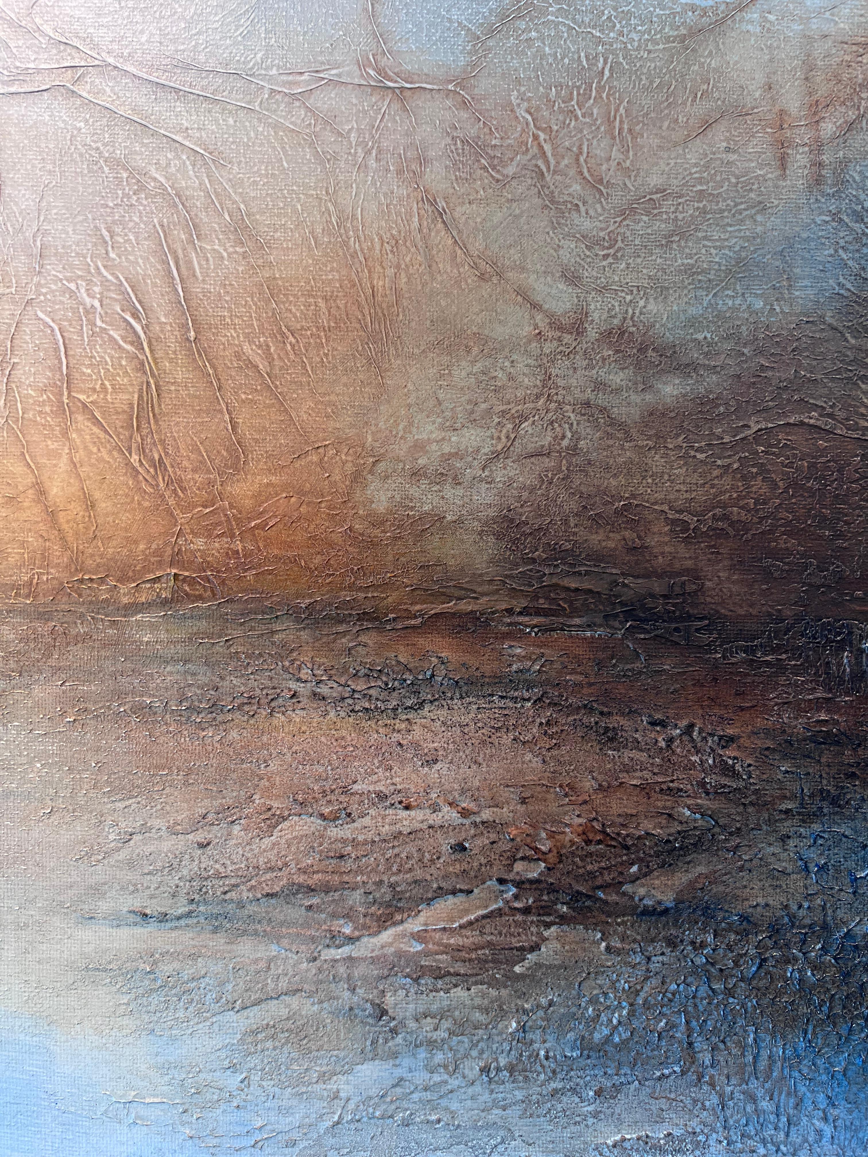 Realiza- pintura original abstracta paisaje acuático-obra de arte-arte contemporáneo - Landscape Painting Gris de Faryal Ahmad