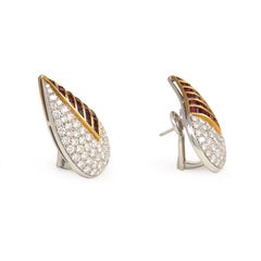 Fasano Estate Diamond and Calibre Ruby Clip Earrings of Stylized Leaf Design