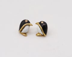 FASANO Enameled Pinguins Stud Earrings In 18Kt Yellow Gold With Diamonds