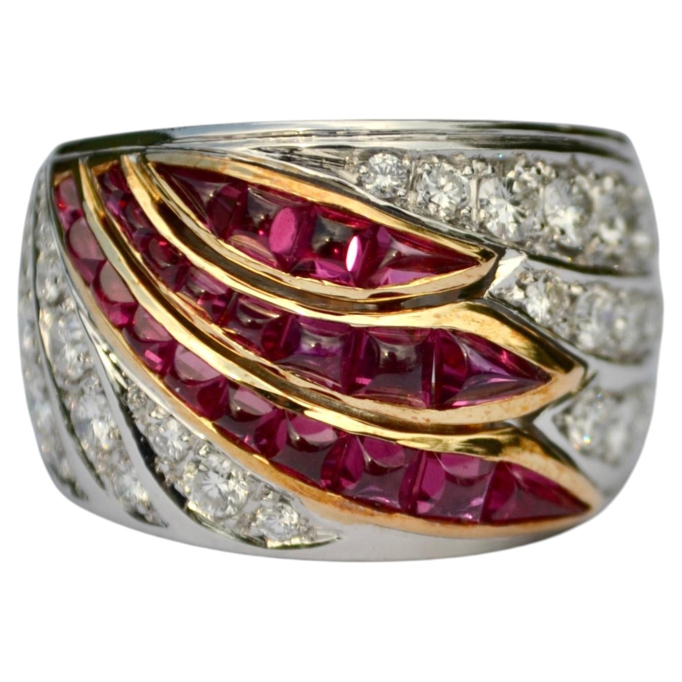 18K White Gold and Ruby and Diamond Band For Sale