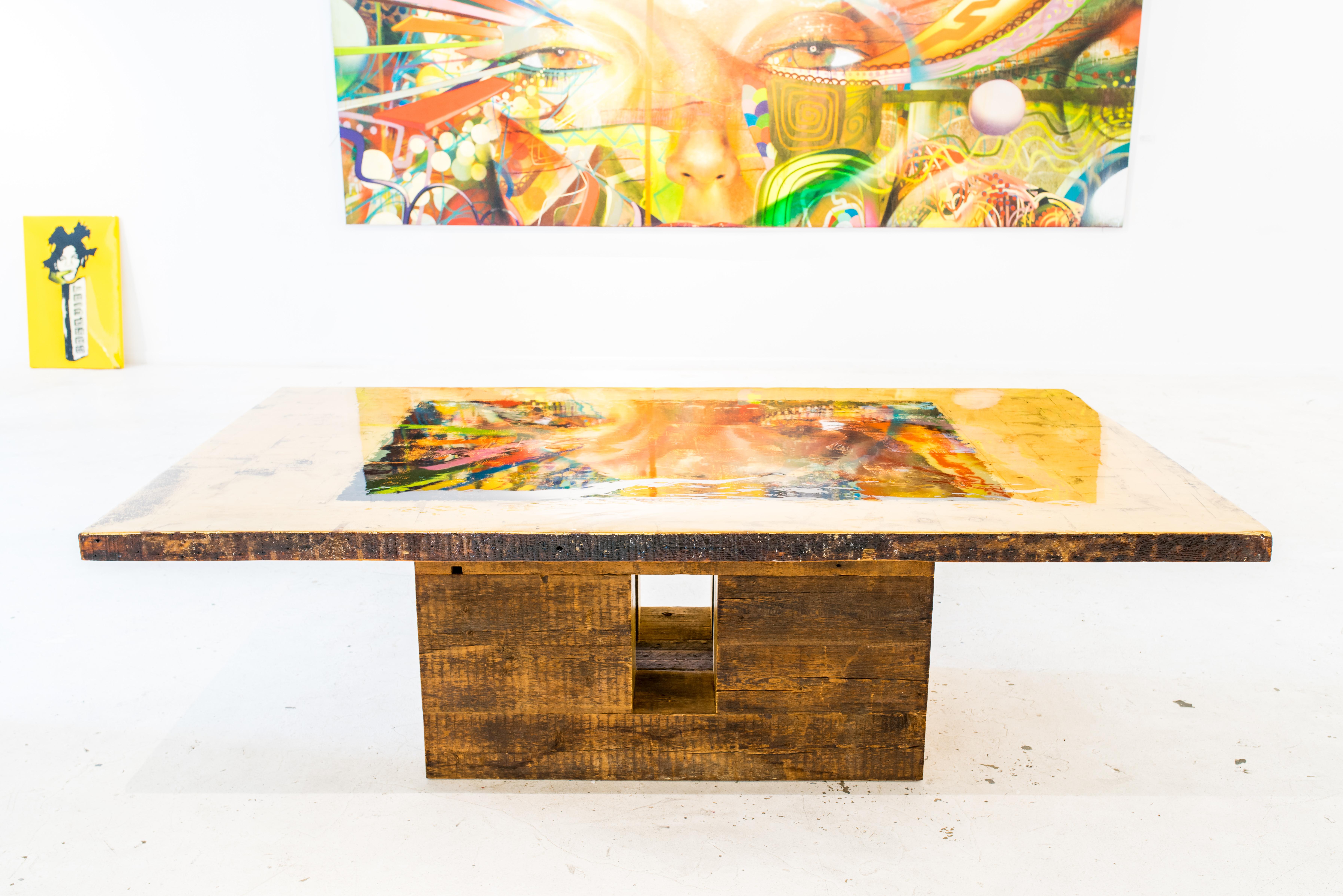 American Fascinasia Dining Table, Handcrafted by Rafael Calvo using Reclaimed Wood For Sale
