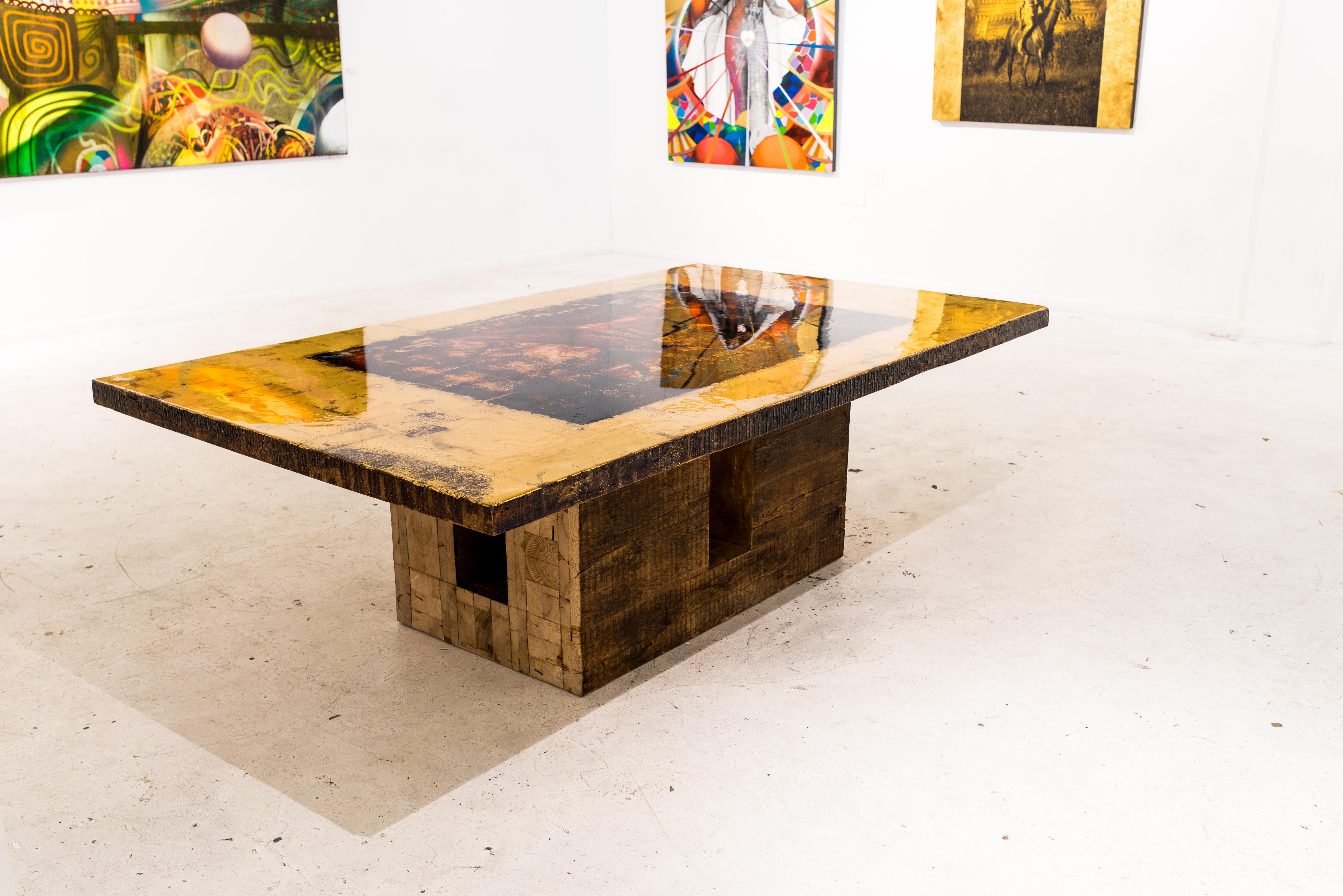 Contemporary Fascinasia Dining Table, Handcrafted by Rafael Calvo using Reclaimed Wood For Sale