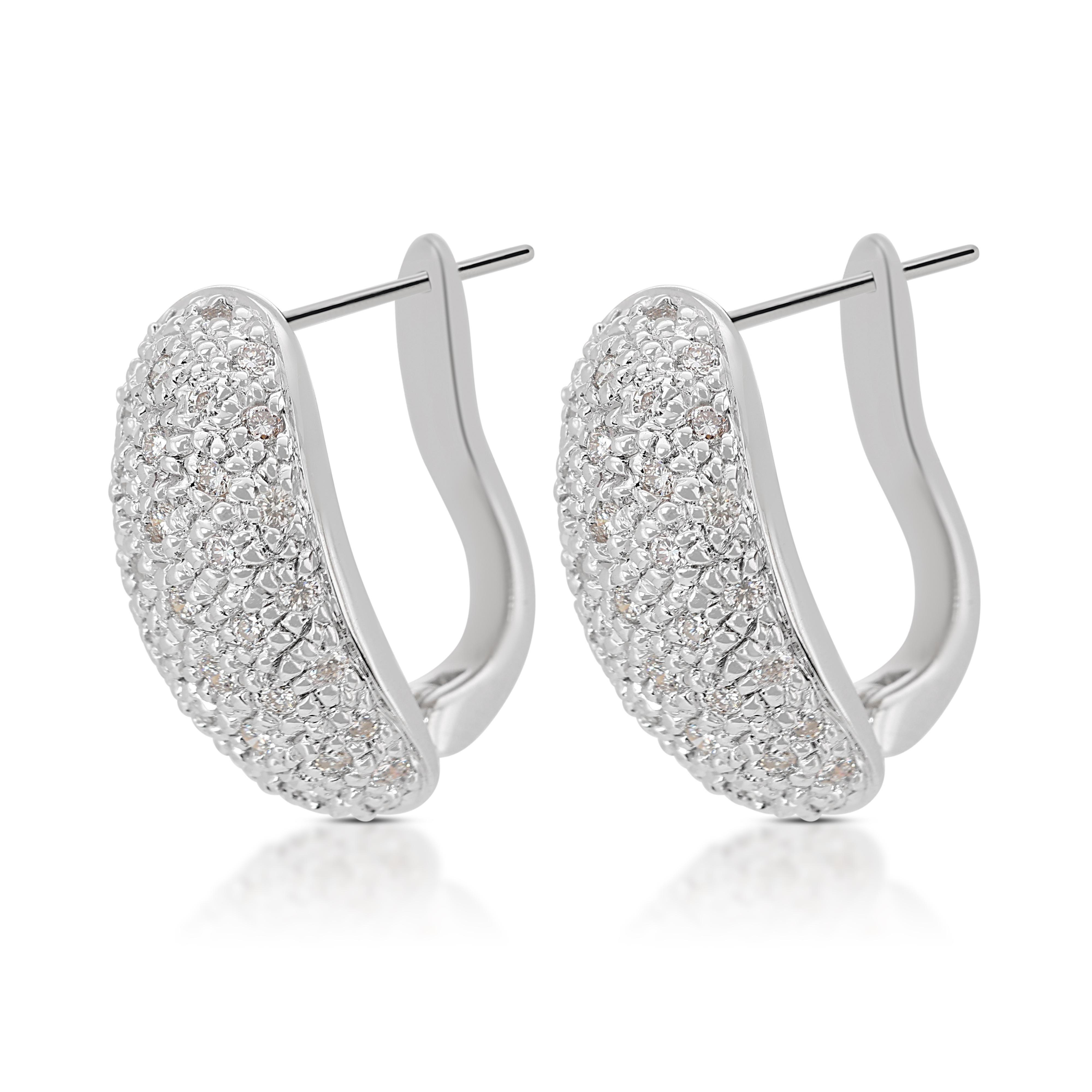 Embrace timeless sophistication with this captivating diamond earrings. Crafted in lustrous 18K white gold, this piece features a mesmerizing cluster of 76 round brilliant cut diamonds, boasting a combined carat weight of 0.40ct. The diamonds