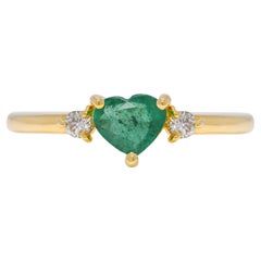 Fascinating 0.46ct Emerald & Natural Diamond Ring in 18K Yellow Gold