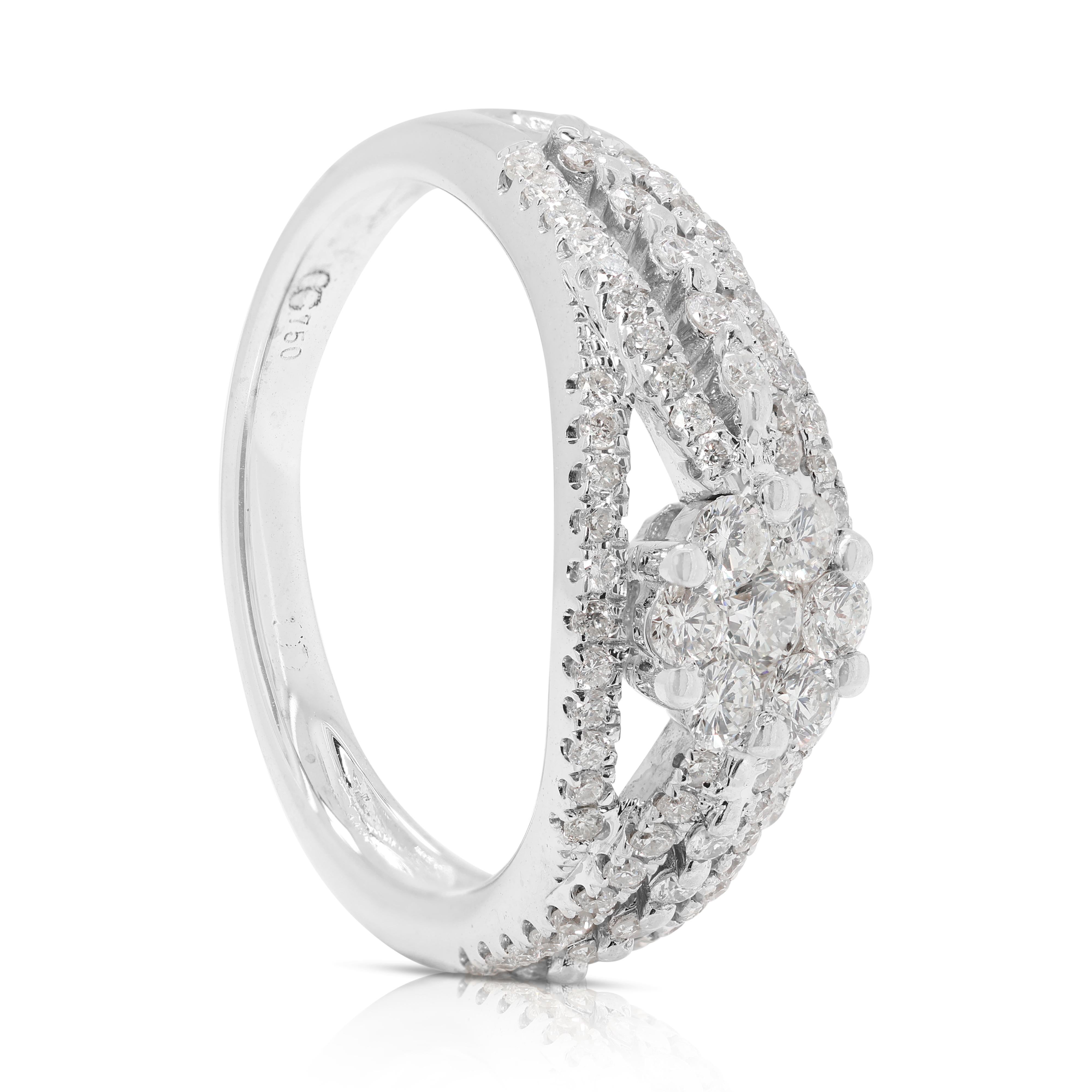 Affascinante anello con pavé di diamanti naturali da 0,6 carati in oro bianco 18 carati in vendita 1