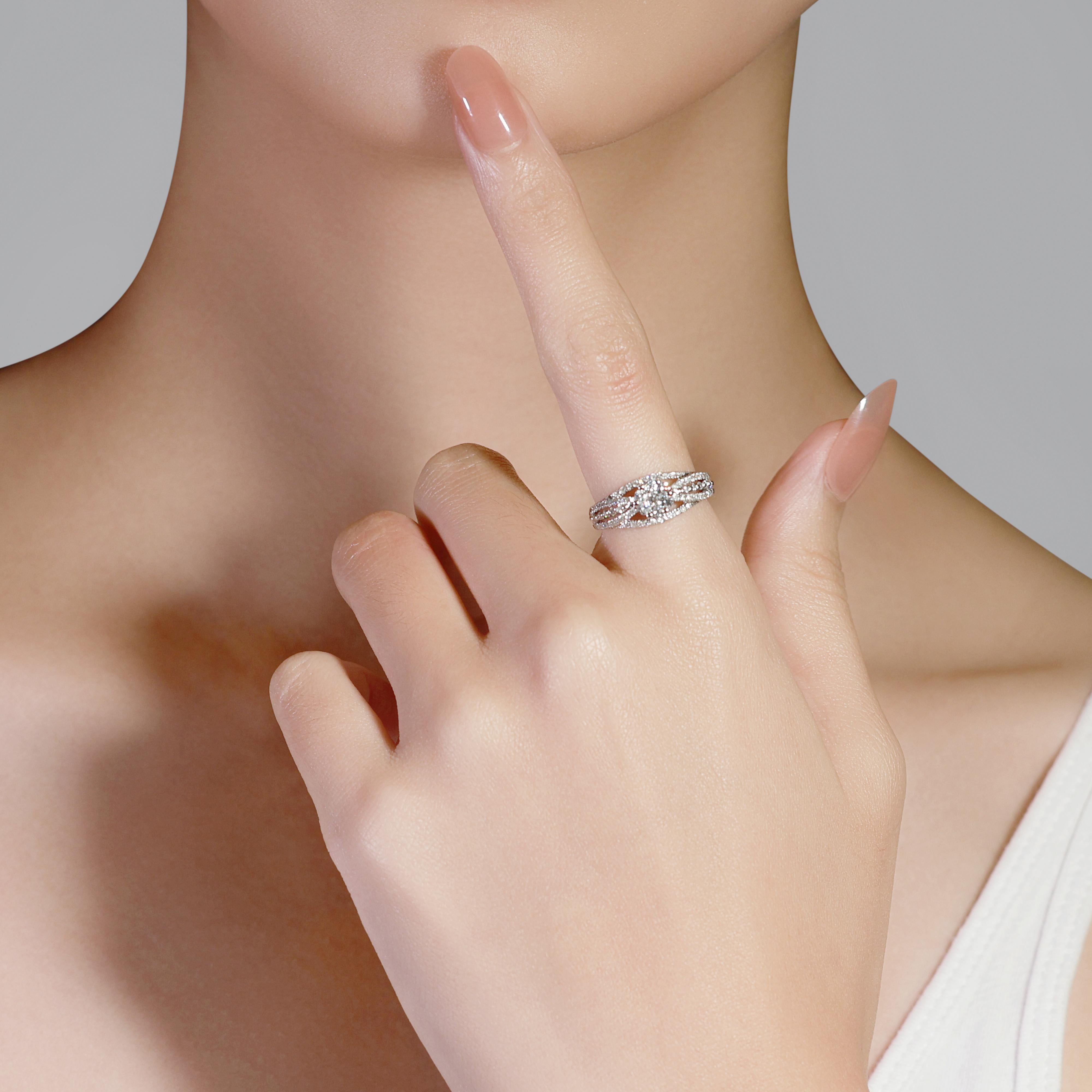 Affascinante anello con pavé di diamanti naturali da 0,6 carati in oro bianco 18 carati in vendita 3