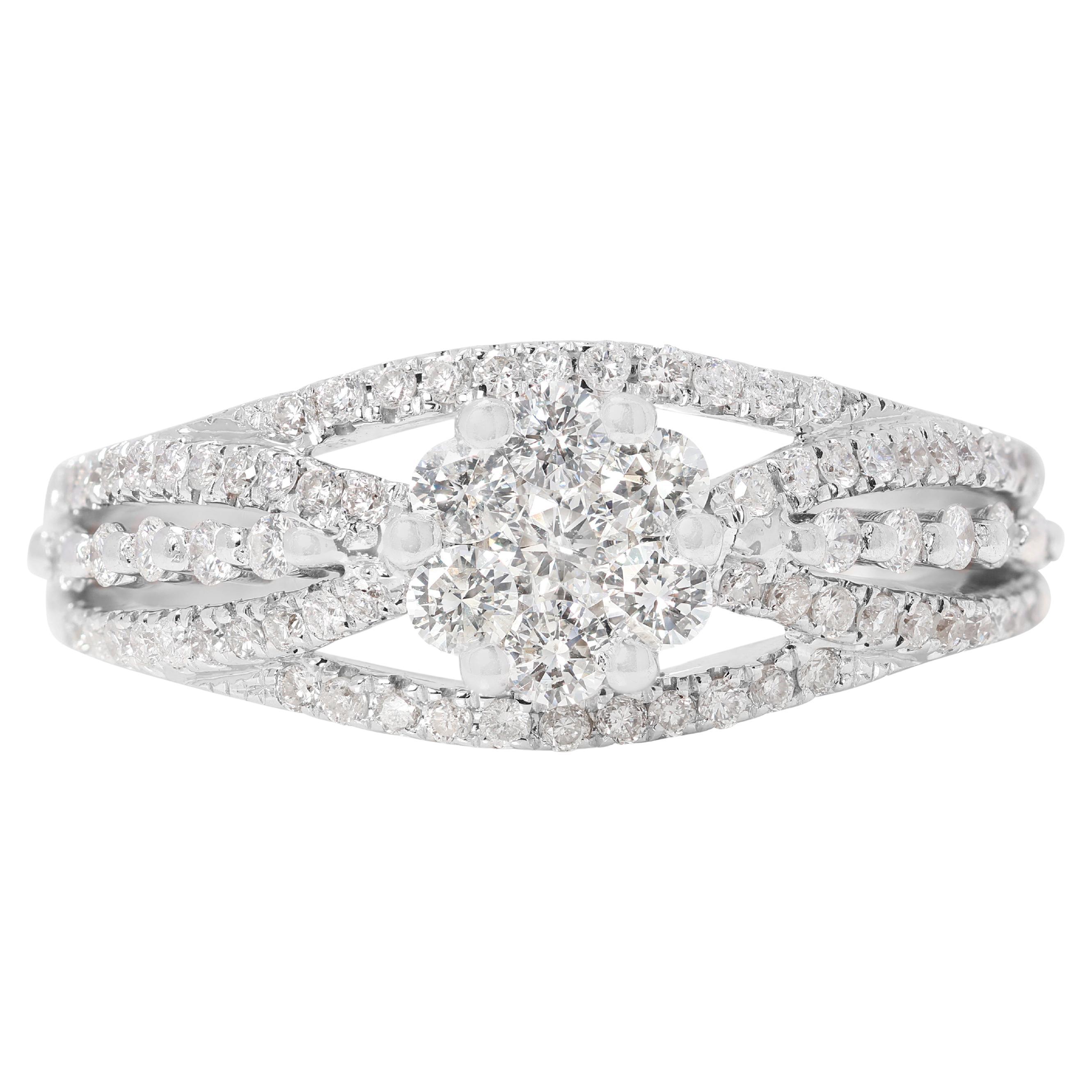 Fascinating 0.6ct Natural Diamonds Pave Ring in 18K White Gold