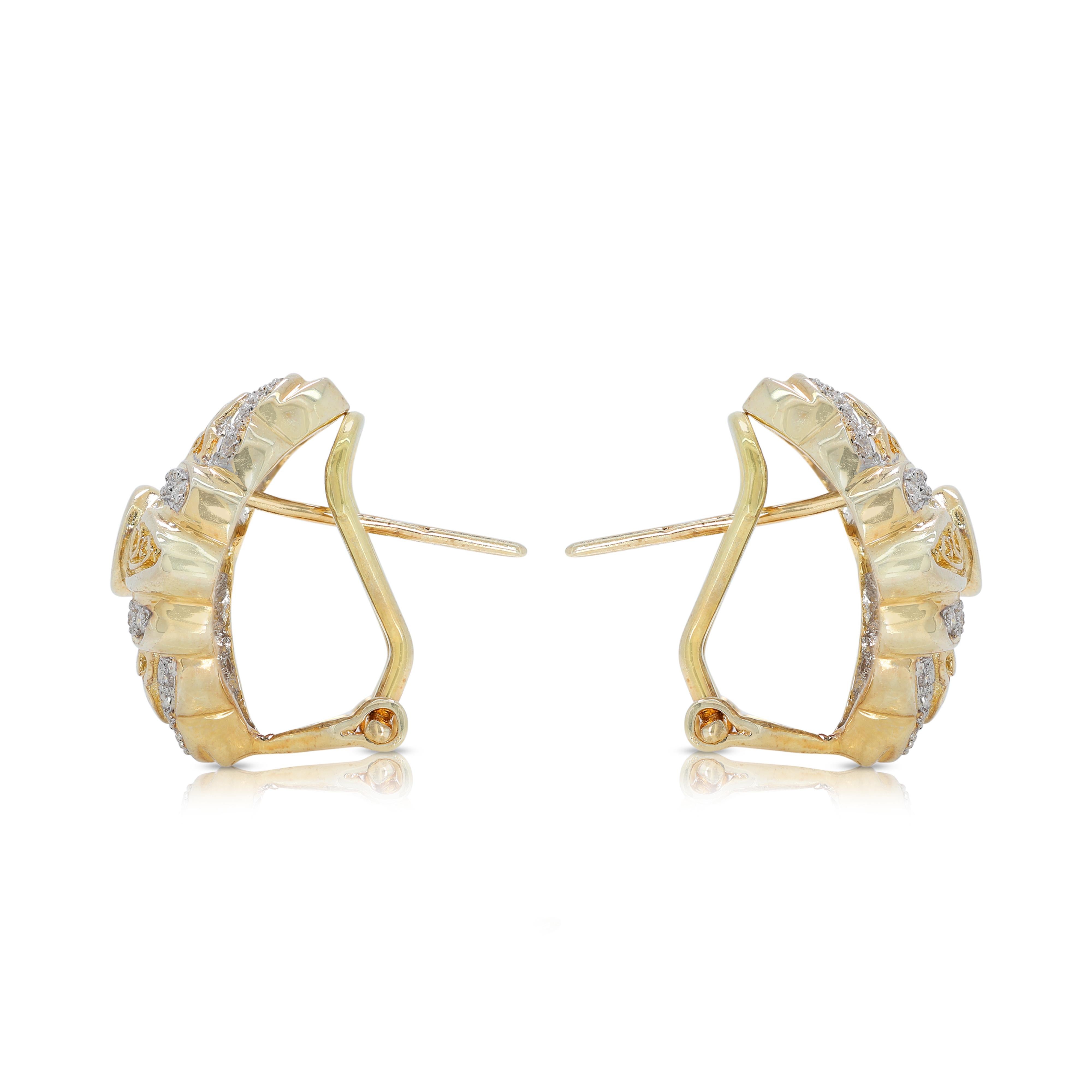 Boucles d'oreilles fascinantes en or jaune 18 carats et diamants naturels de 0,72 carat Pour femmes en vente