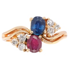 Fascinating 0.72 carat Ruby and Sapphire with Diamond Ring in 14K Yellow Gold