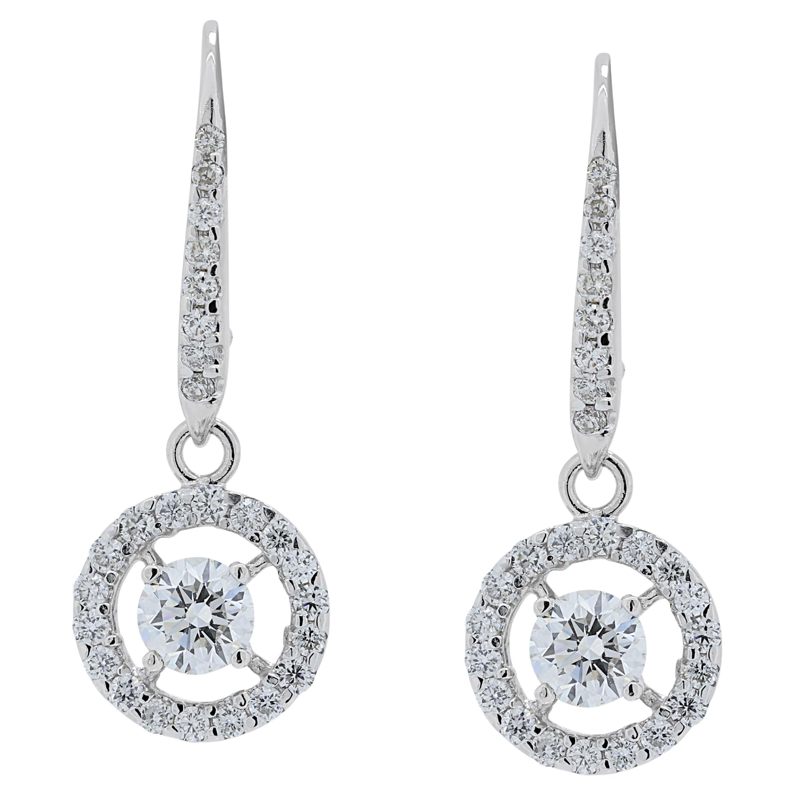 Fascinating 0.86ct Diamond Dangling Earrings in 18K White Gold  For Sale