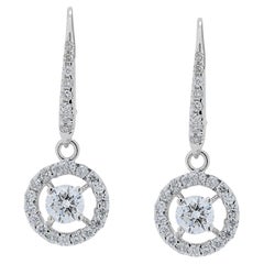 Boucles d'oreilles pendantes en or blanc 18 carats avec diamants de 0,86 carat 