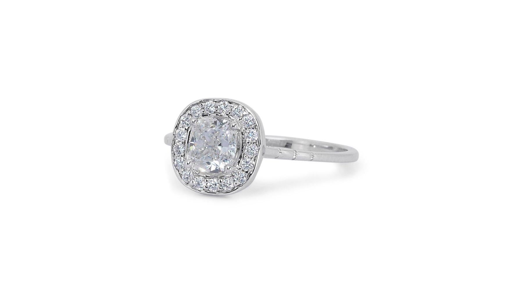 Cushion Cut Fascinating 0.88ct Double Excellent Ideal Cut Diamonds Halo Ring