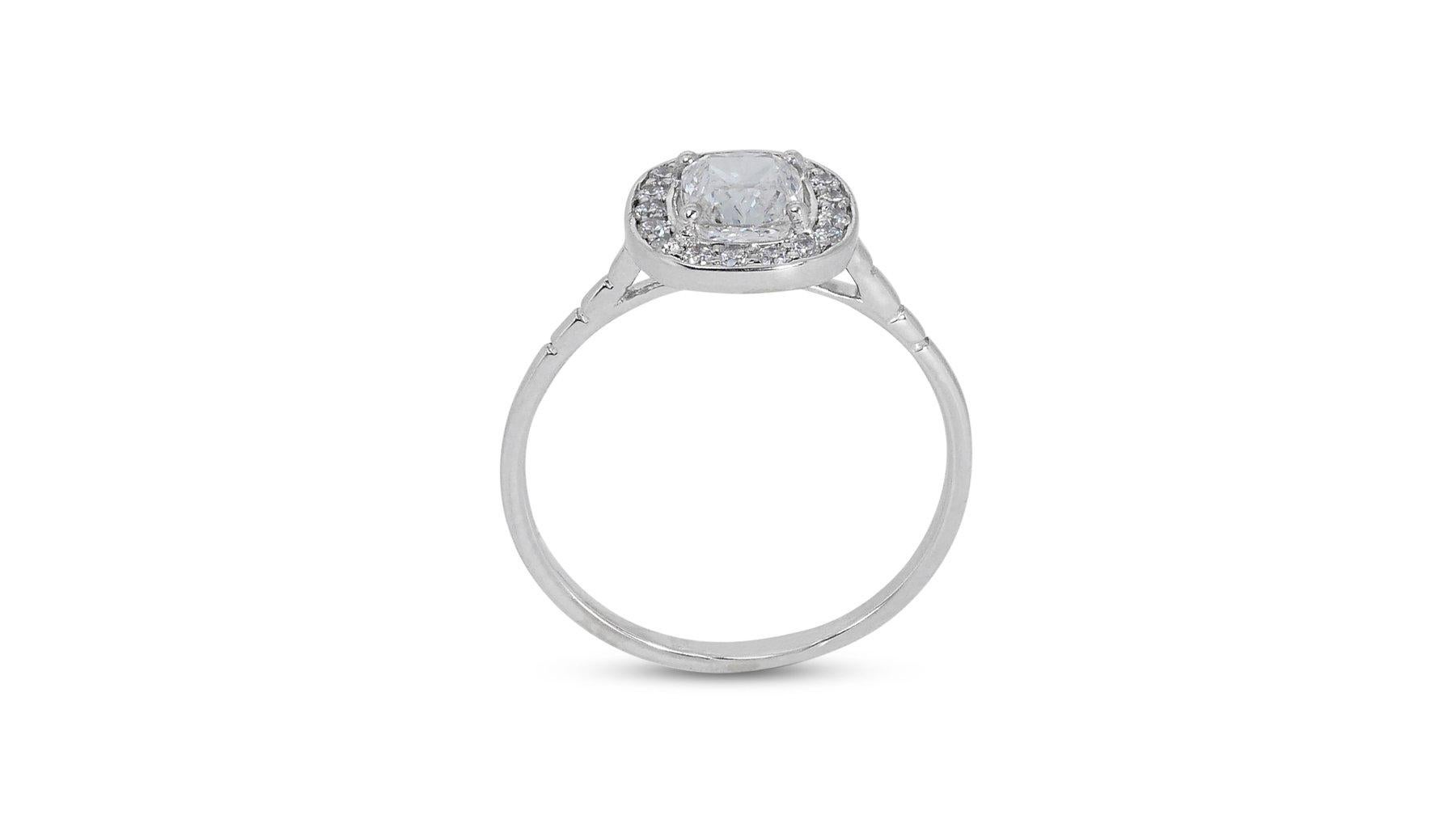 Fascinating 0.88ct Double Excellent Ideal Cut Diamonds Halo Ring 1